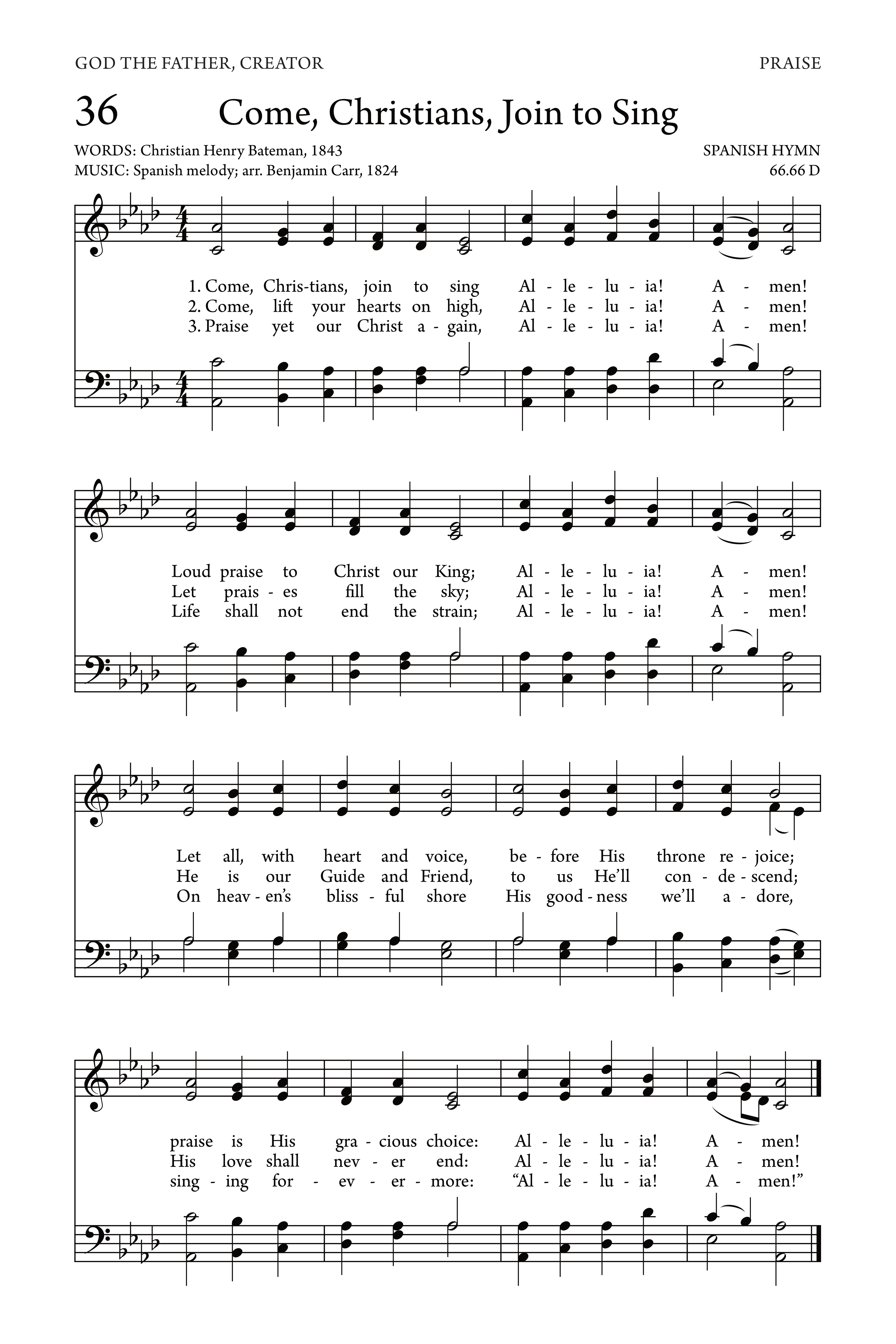 Hymn Sheet for Come, Christians, Join To Sing