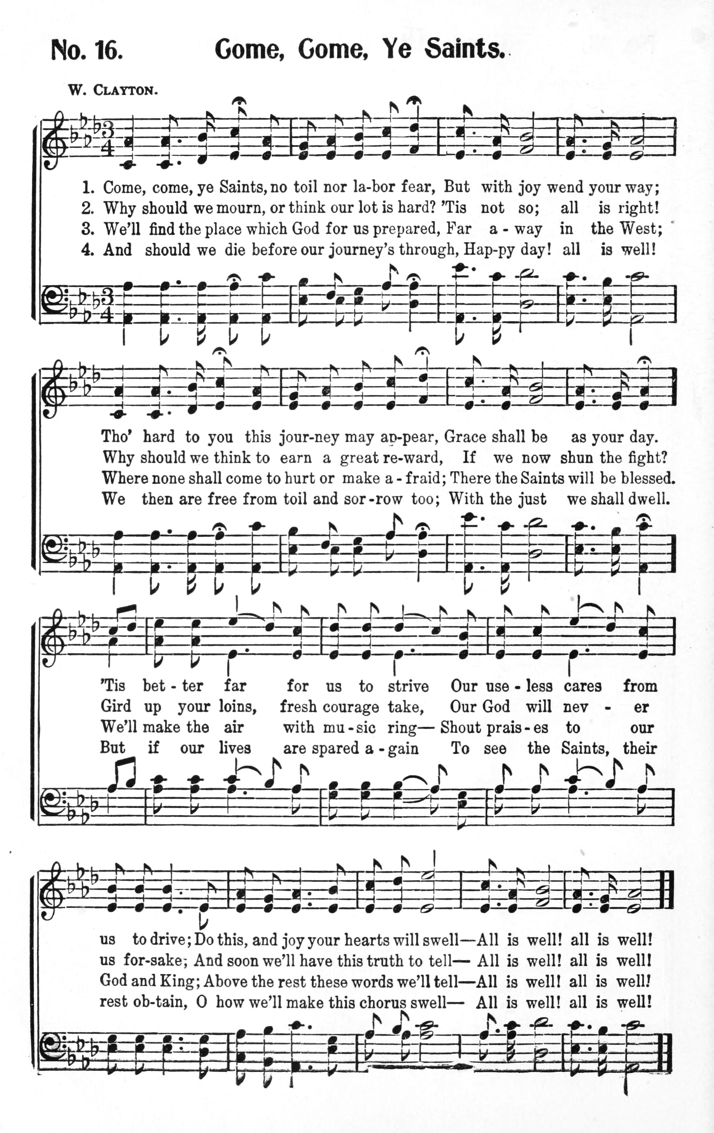 Hymn Sheet for Come, Come, Ye Saints