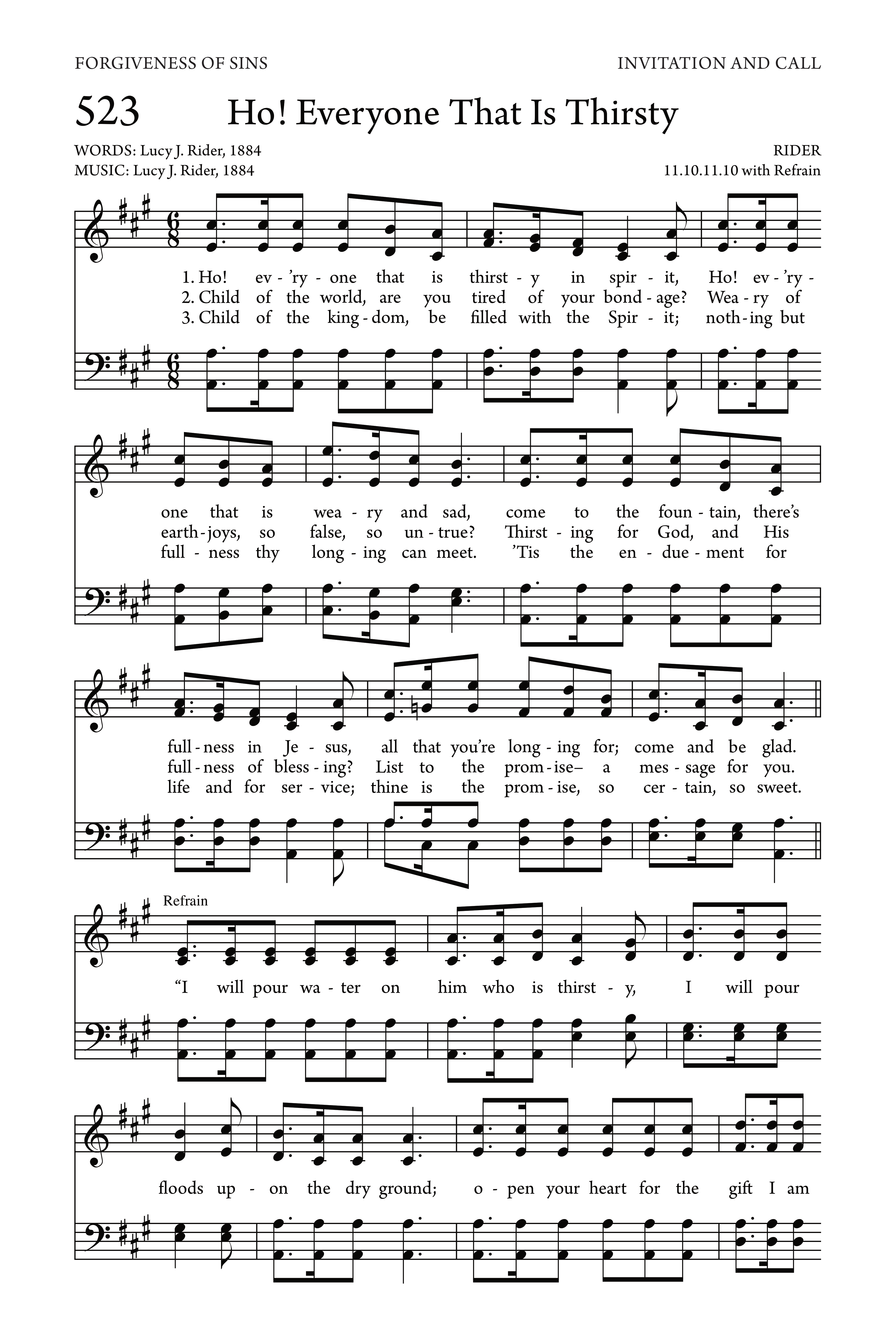 Hymn Sheet for Come, Every One Who Is Thirsty