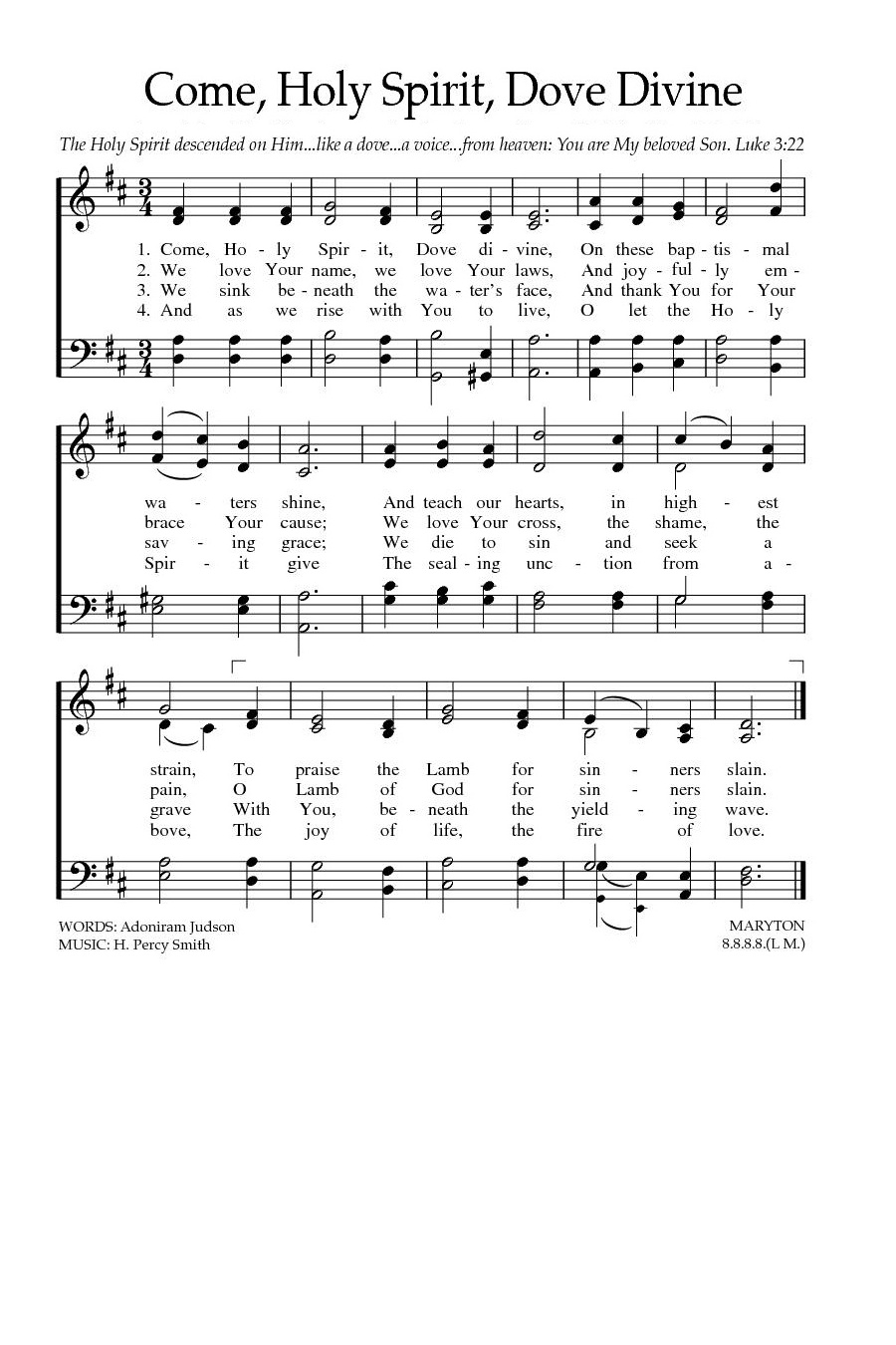 Hymn Sheet for Come, Holy Spirit, Dove Divine