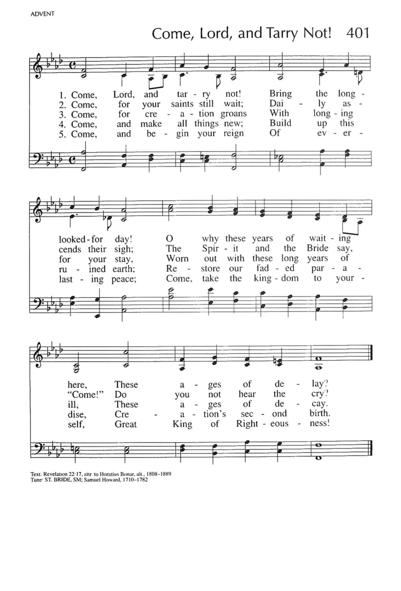 Hymn Sheet for Come, Lord, and Tarry Not