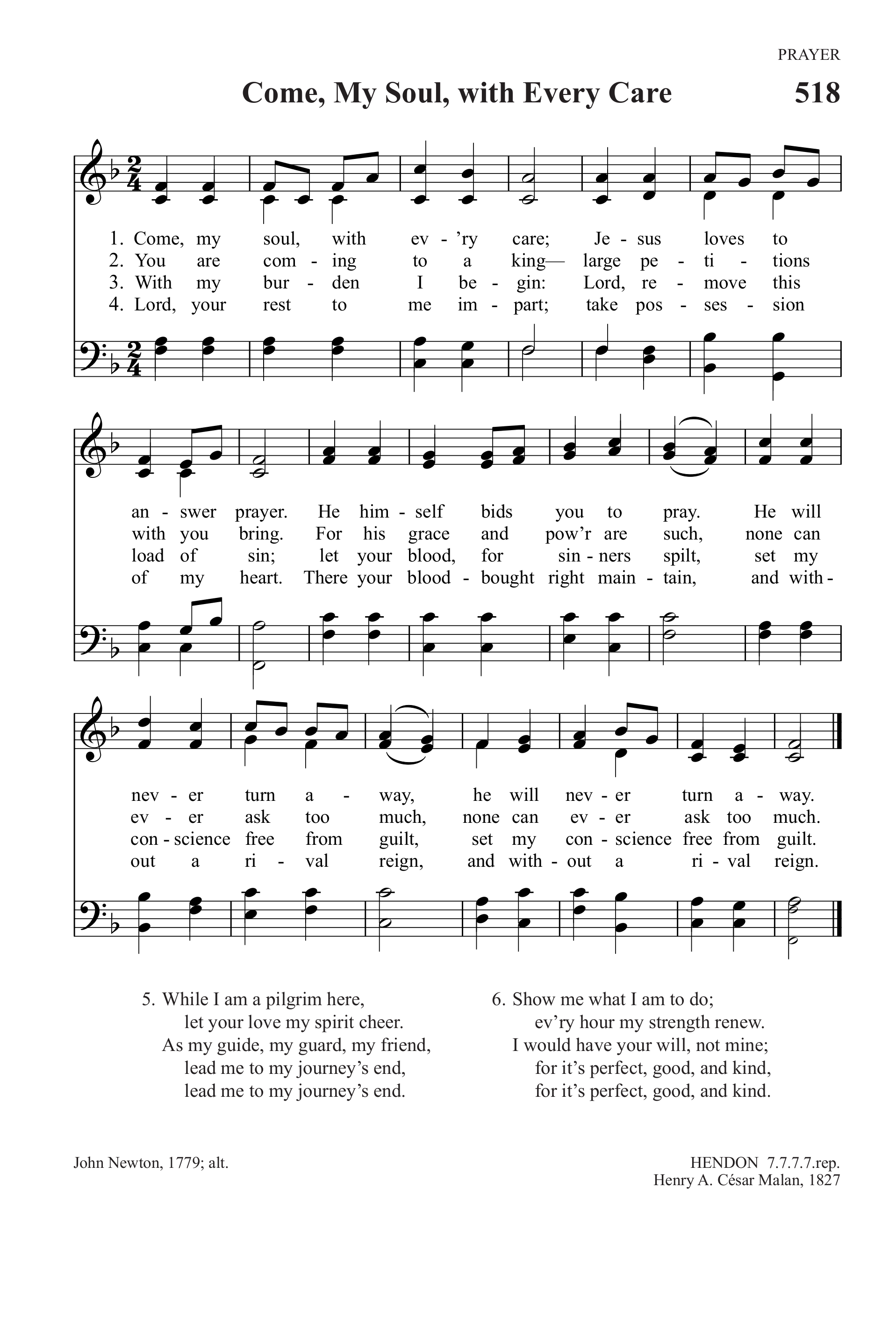 Hymn Sheet for Come, My Soul, Your Plea Prepare