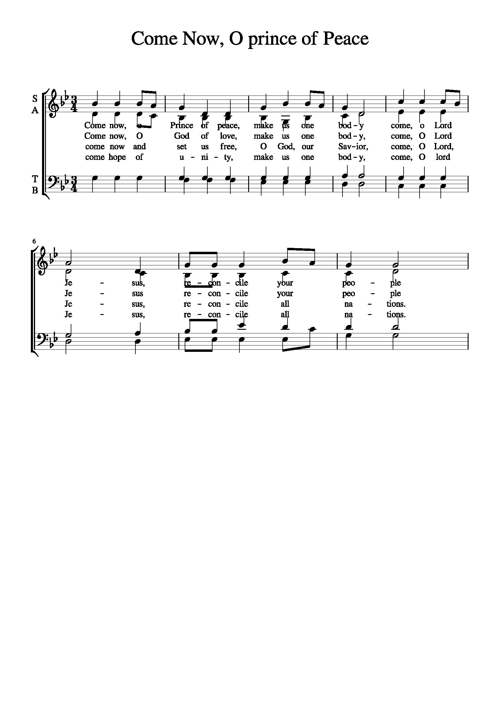 Hymn Sheet for Come Now, O Prince of Peace