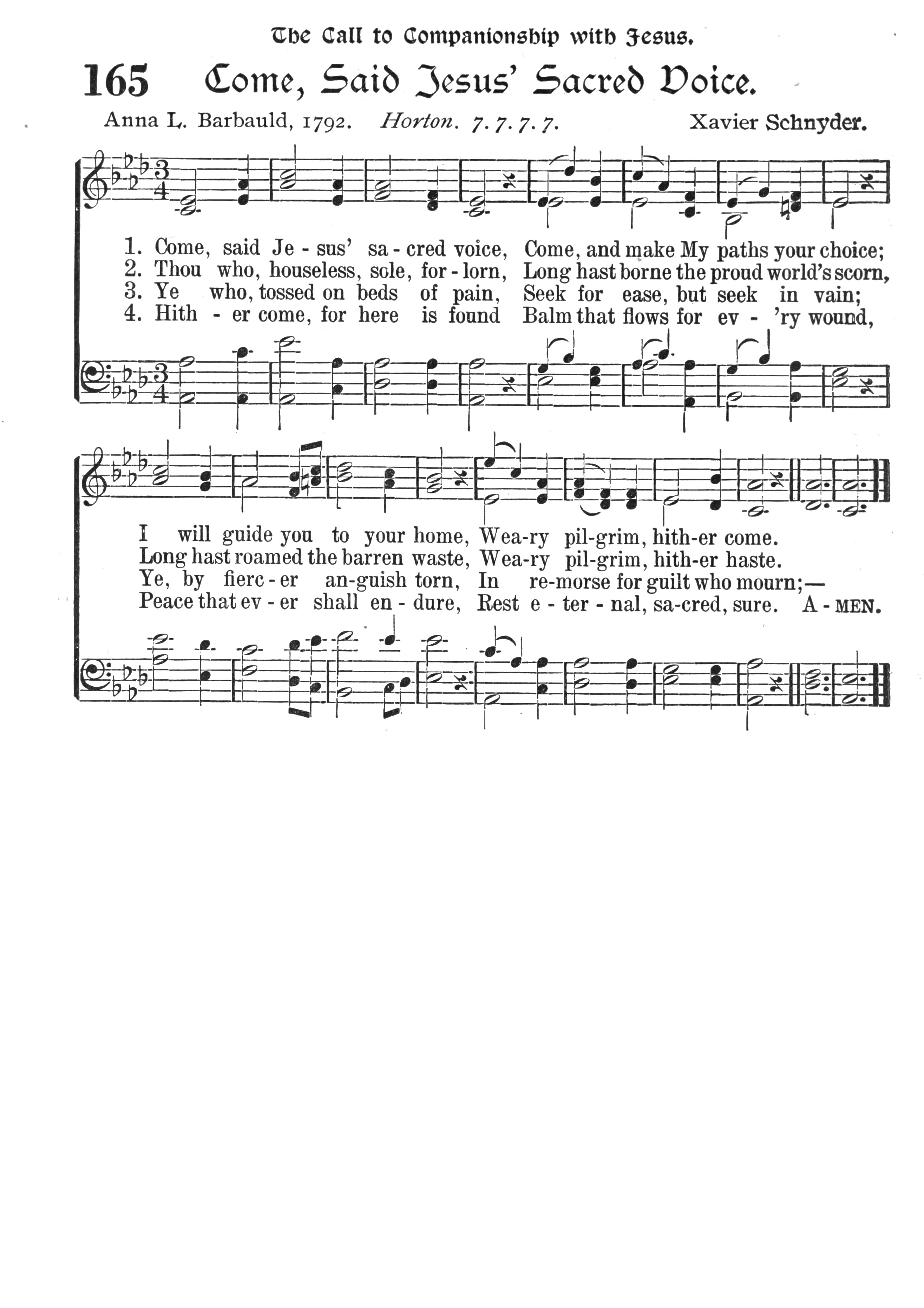 Hymn Sheet for "Come," Said Jesus' Sacred Voice