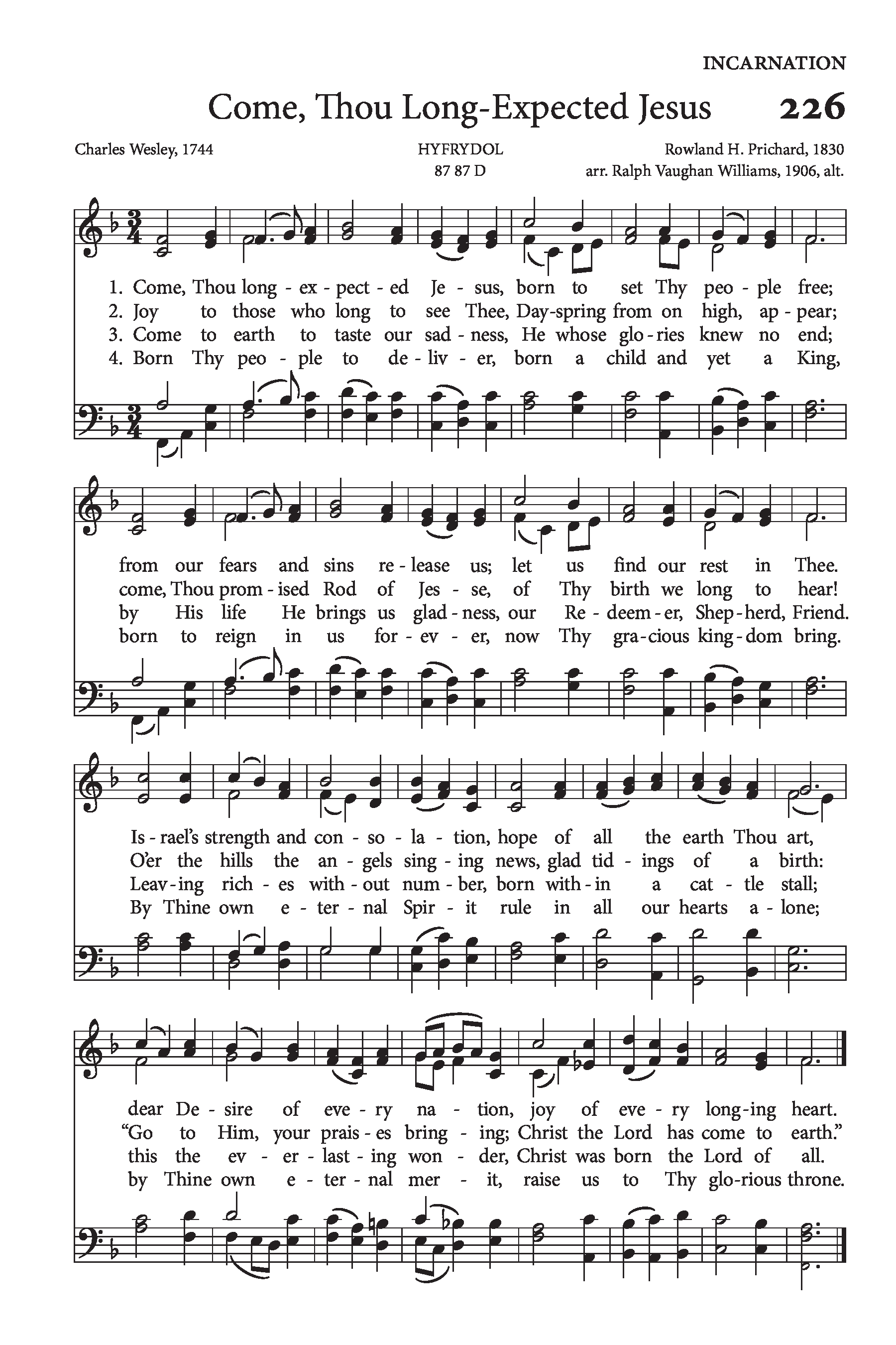 Hymn Sheet for Come, Thou Long Expected Jesus