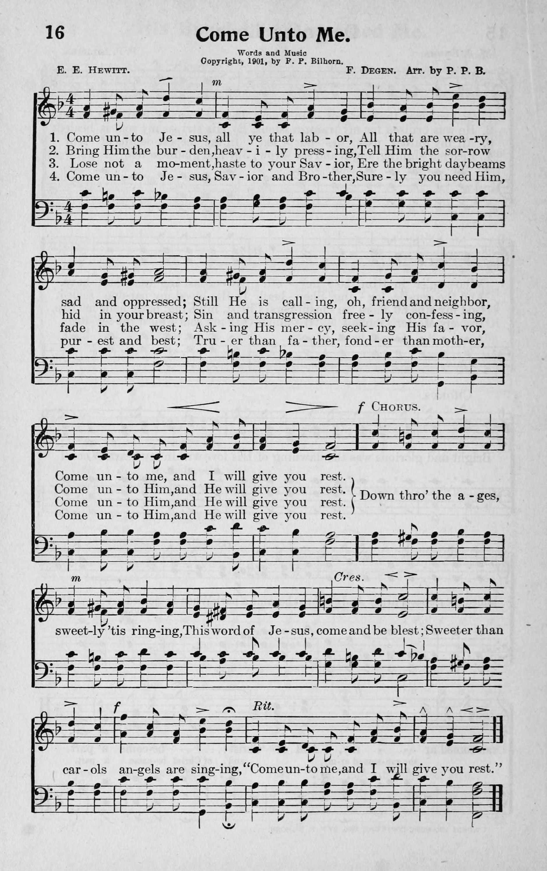 Hymn Sheet for Come Unto Jesus