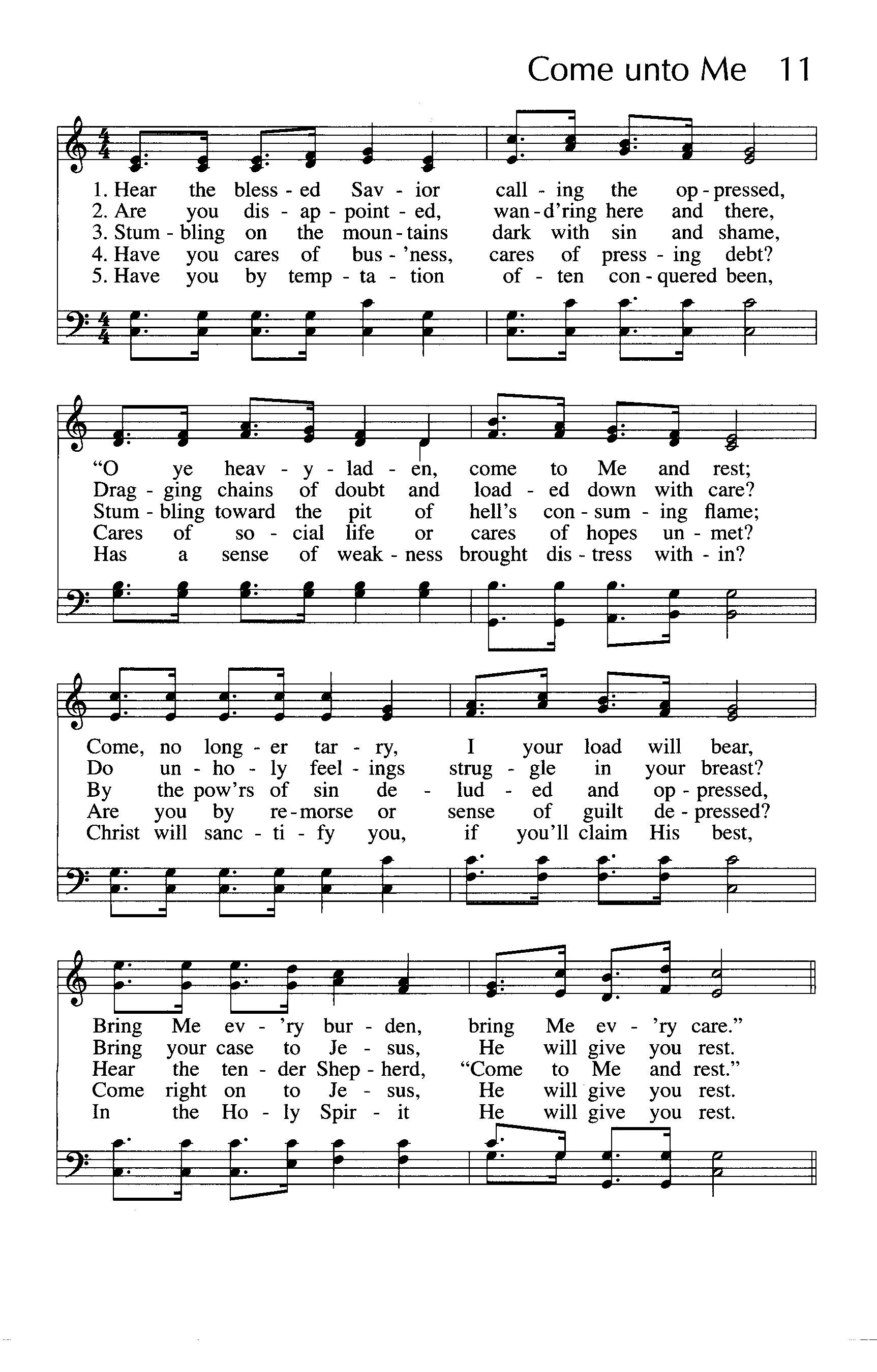 Hymn Sheet for Come Unto Me ( Hear the blessed Savior)
