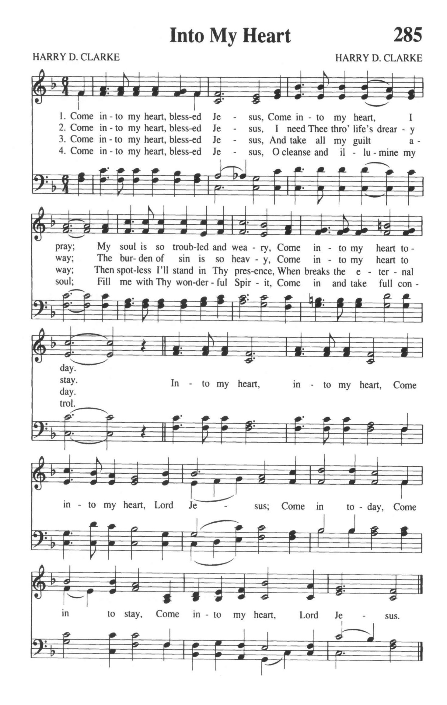Hymn Sheet for Come into my Heart, Blessed Jesus