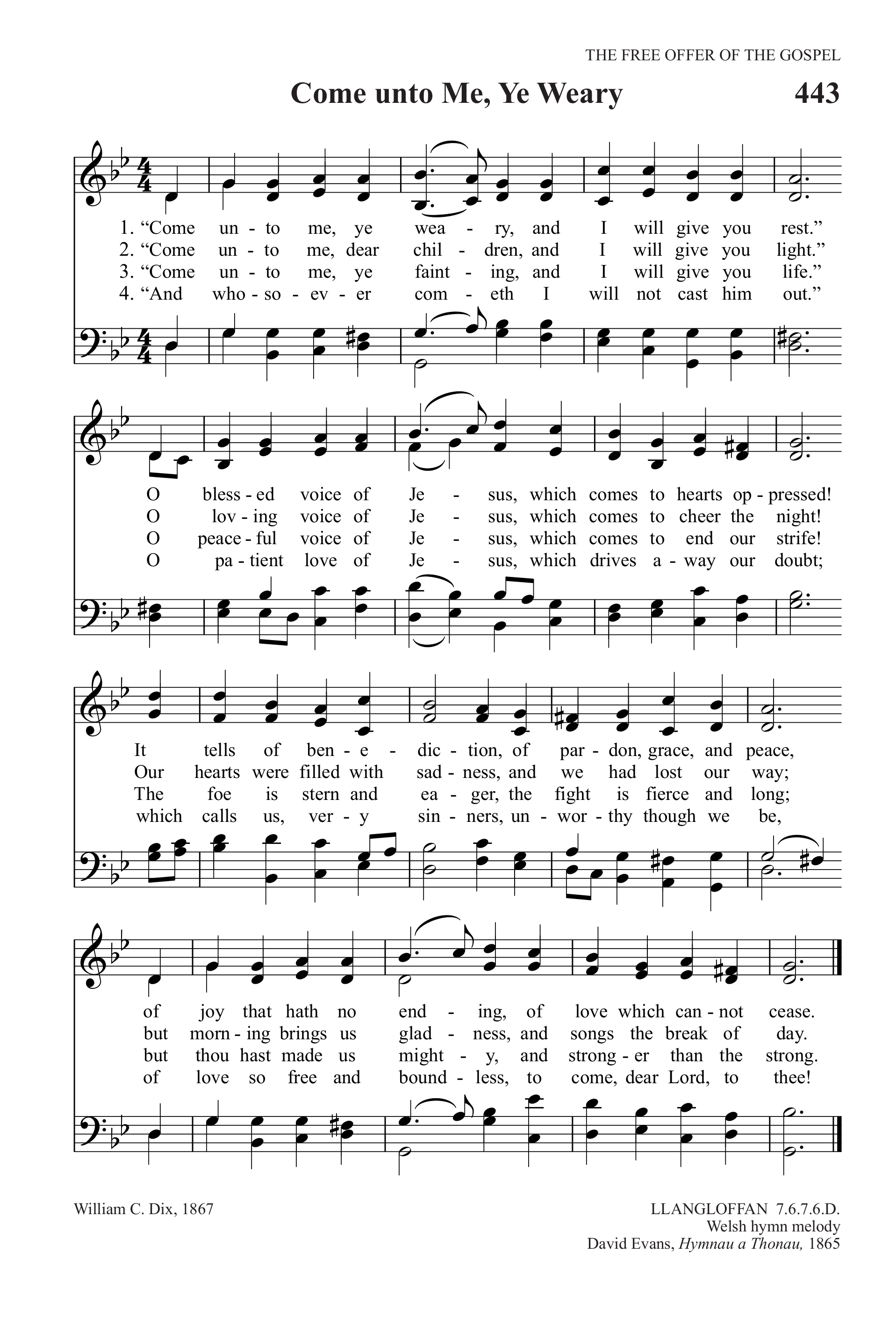 Hymn Sheet for Come unto Me, Ye Weary
