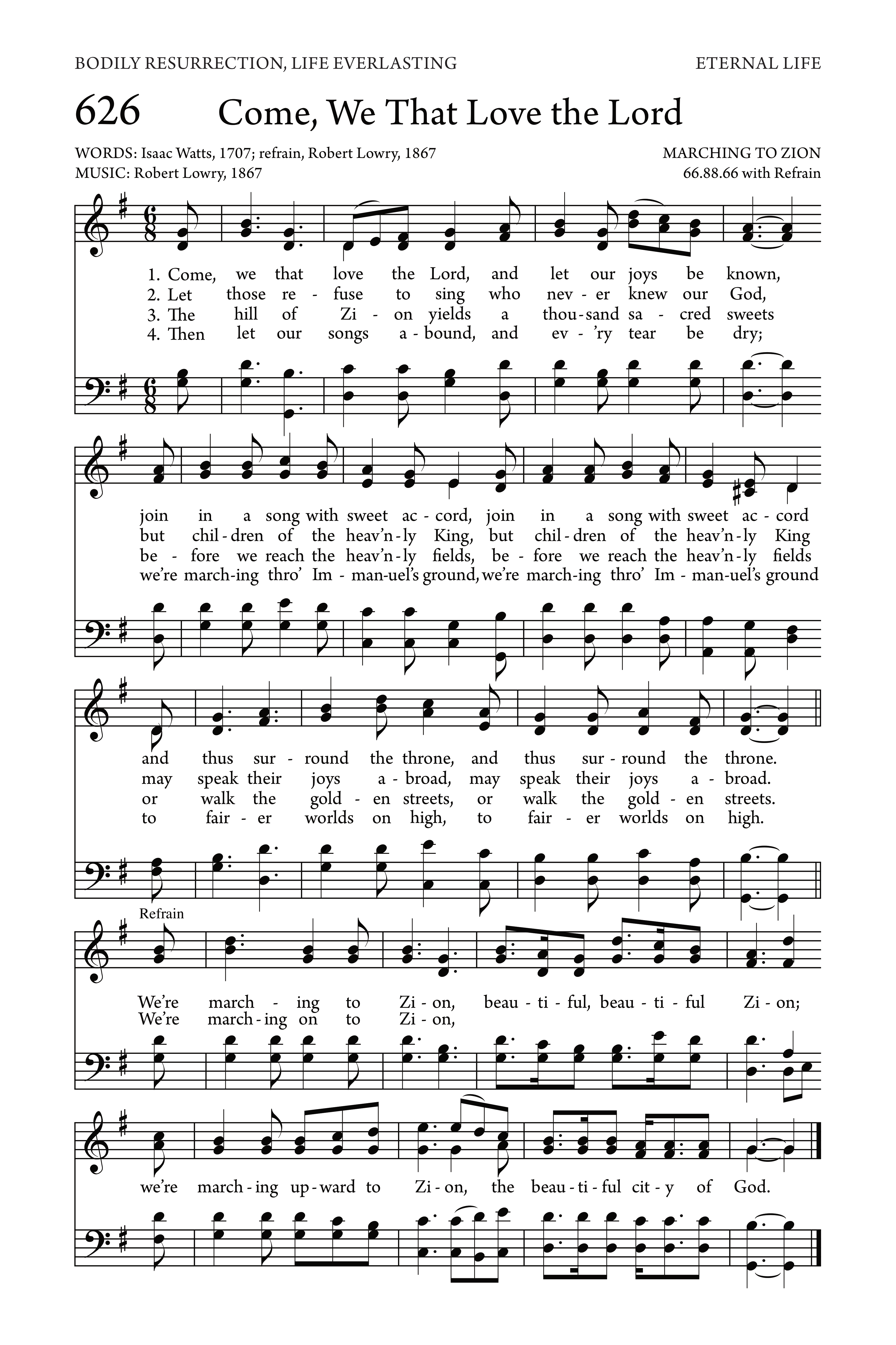 Hymn Sheet for We're Marching To Zion