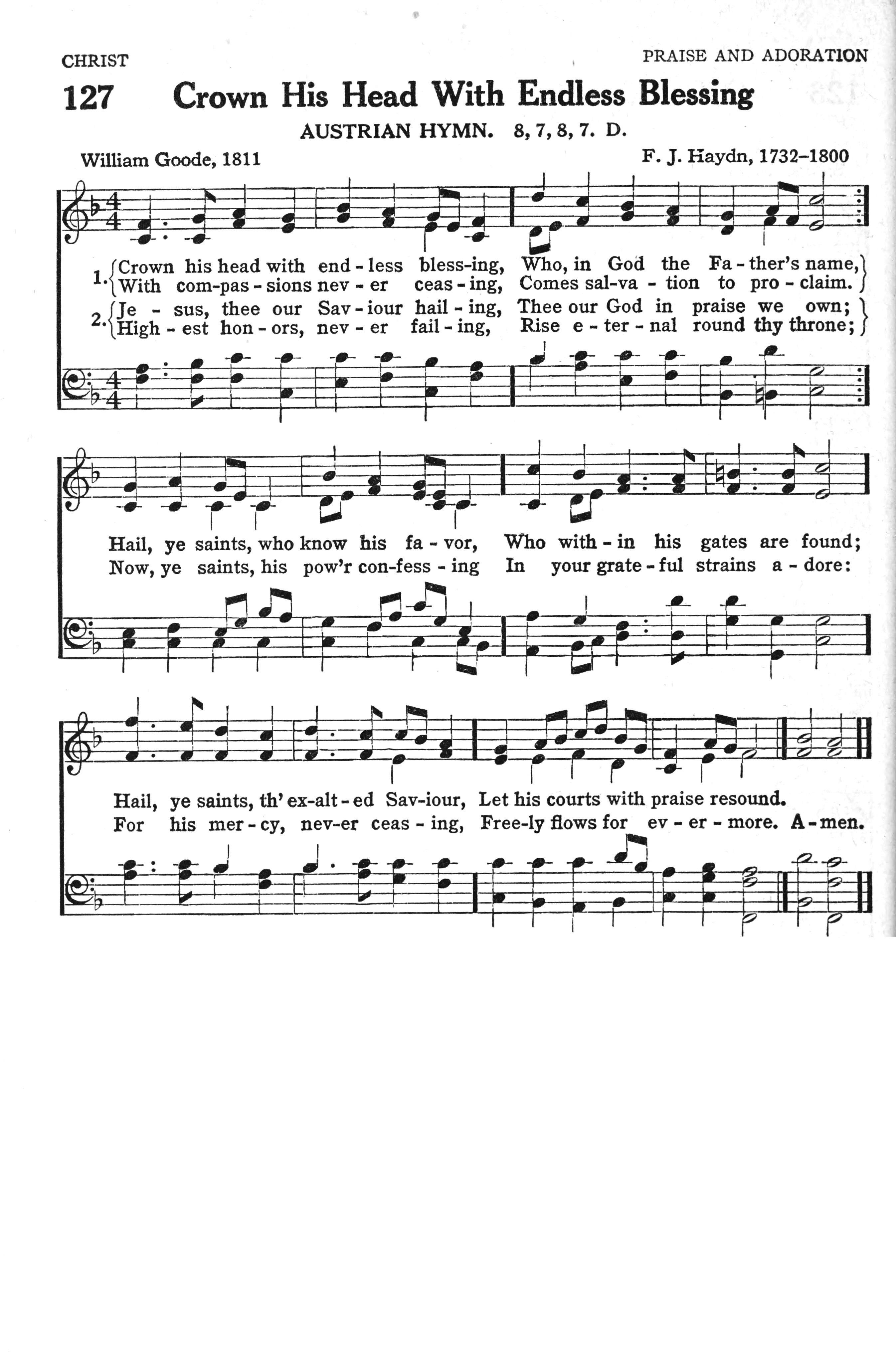 Hymn Sheet for Crown His Head with Endless Blessing