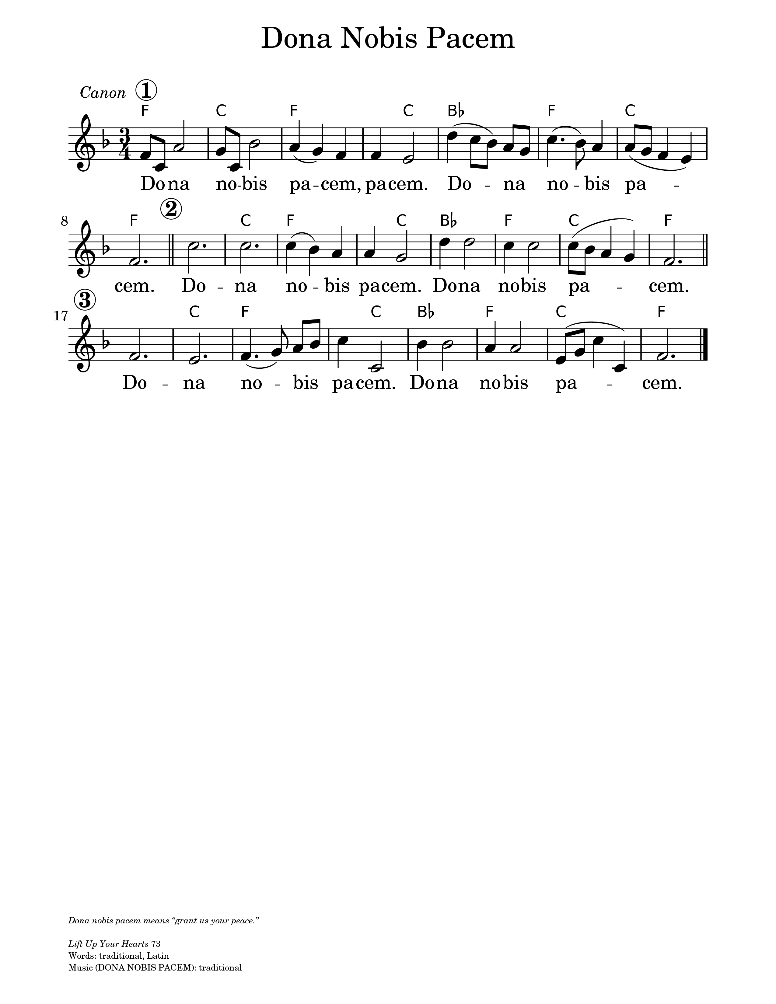 Hymn Sheet for Grant Us Your Peace (Dona Nobis Pacem)