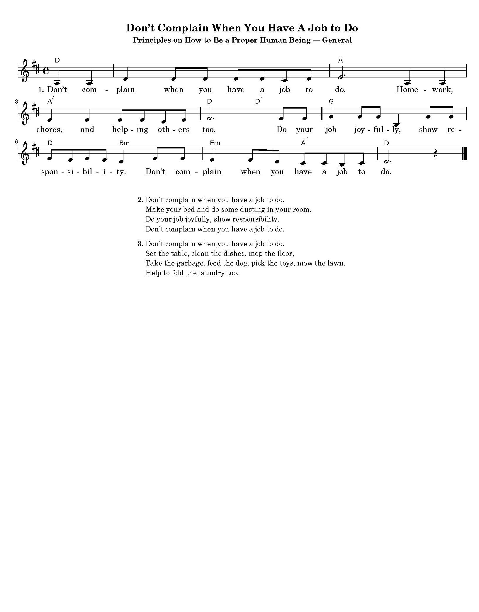 Hymn Sheet for Don’t Complain When You Have A Job to Do