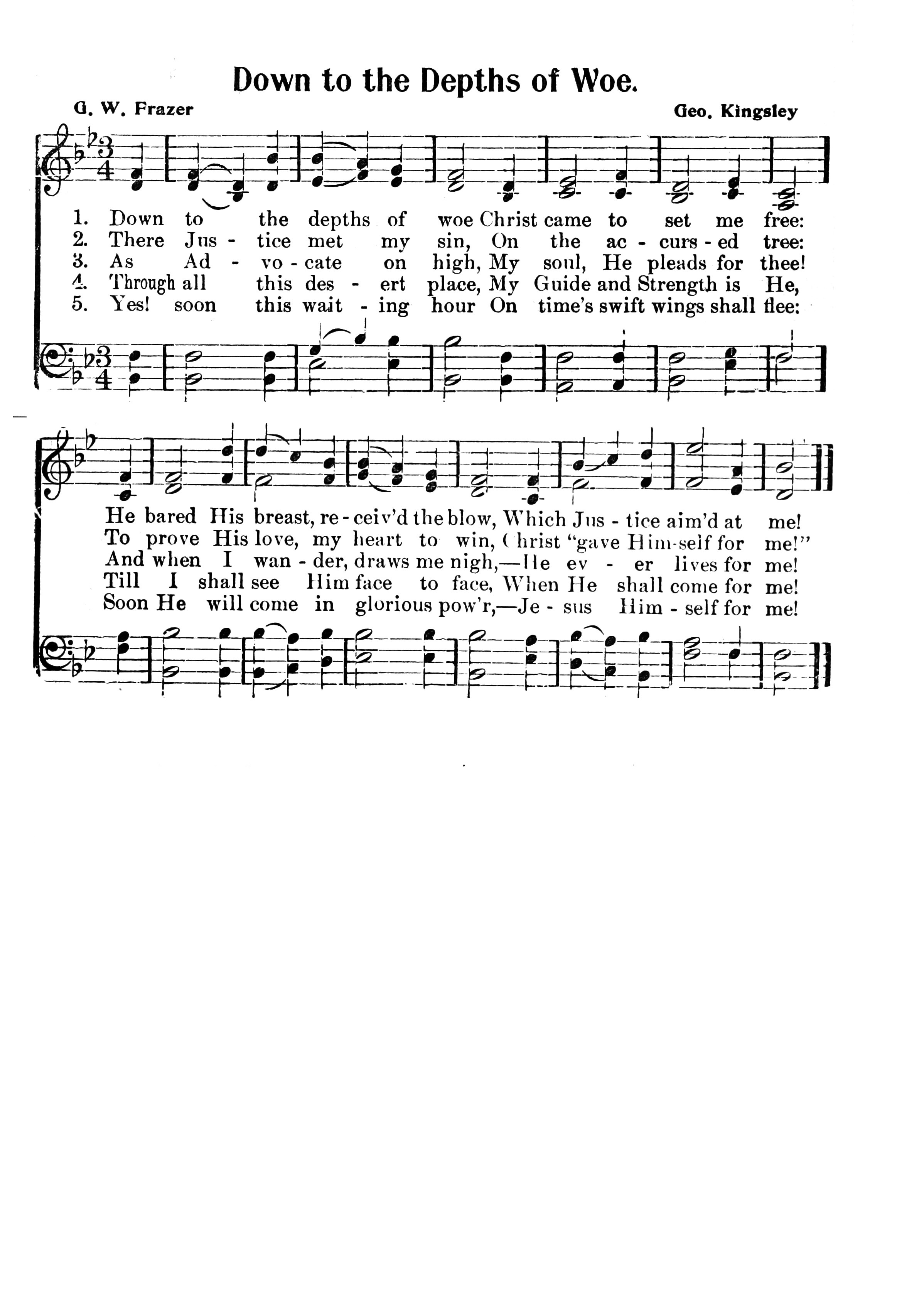 Hymn Sheet for Down to the depths of woe