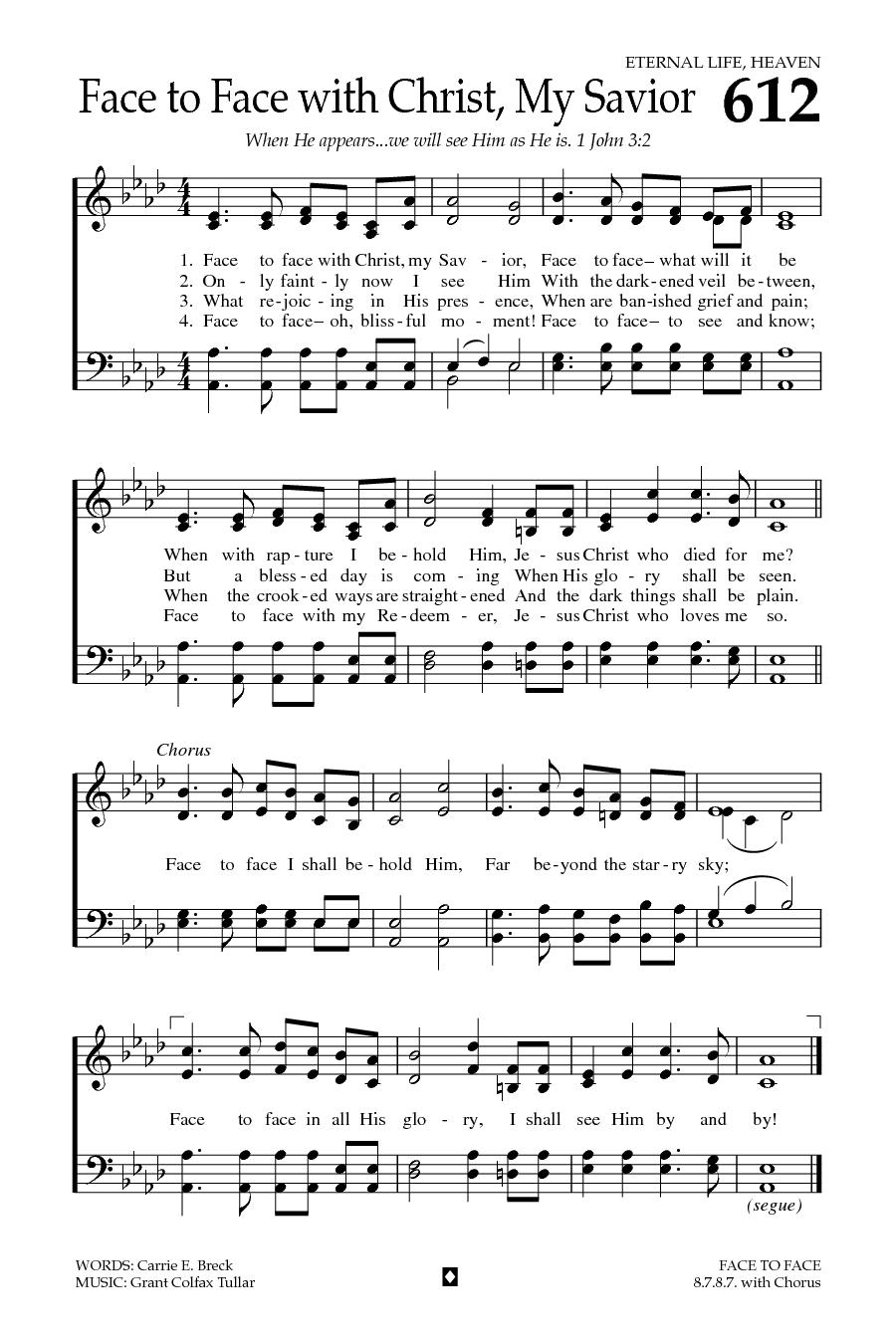 Hymn Sheet for Face to Face with Christ My Savior