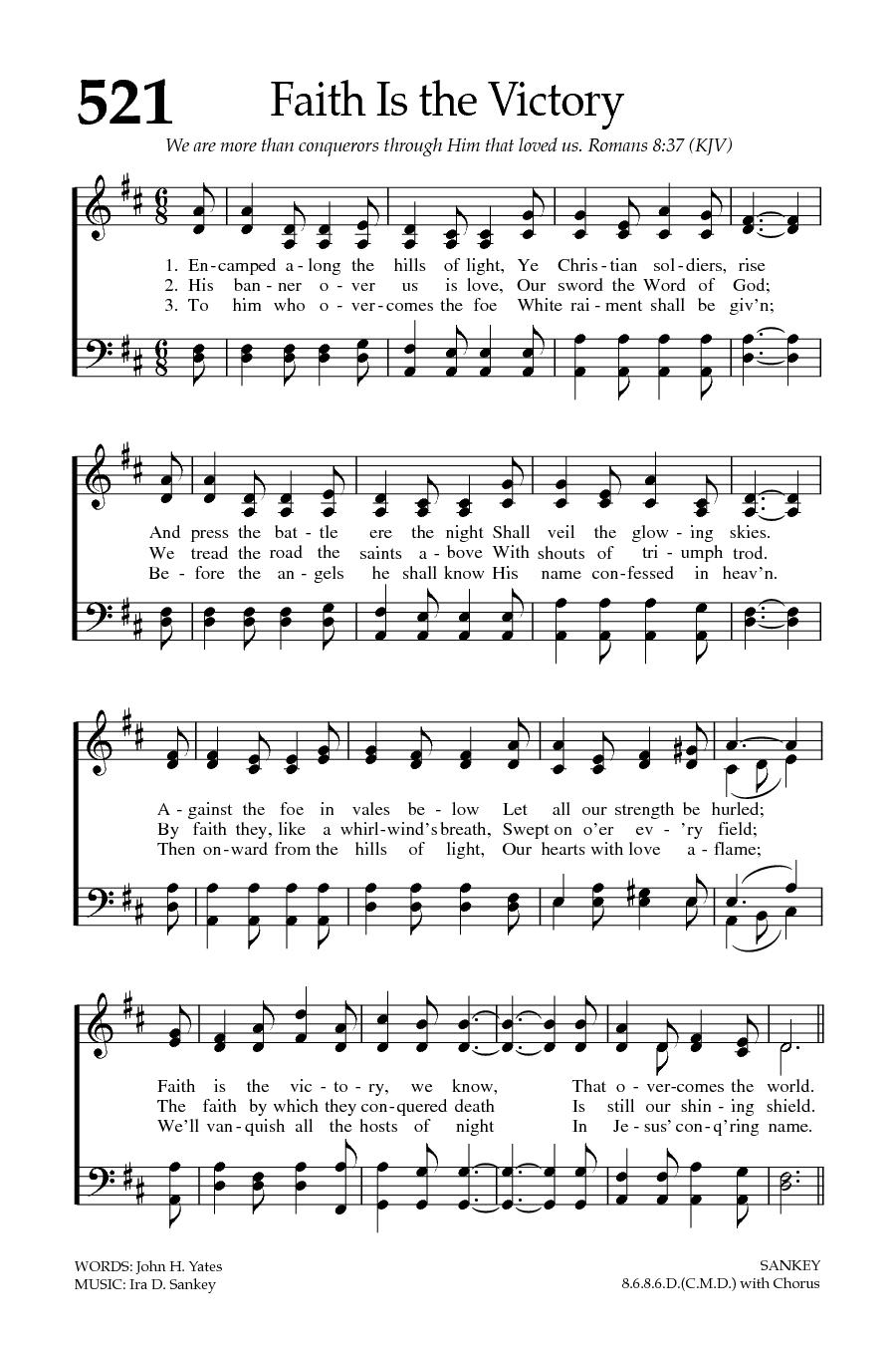 Hymn Sheet for Faith Is the Victory
