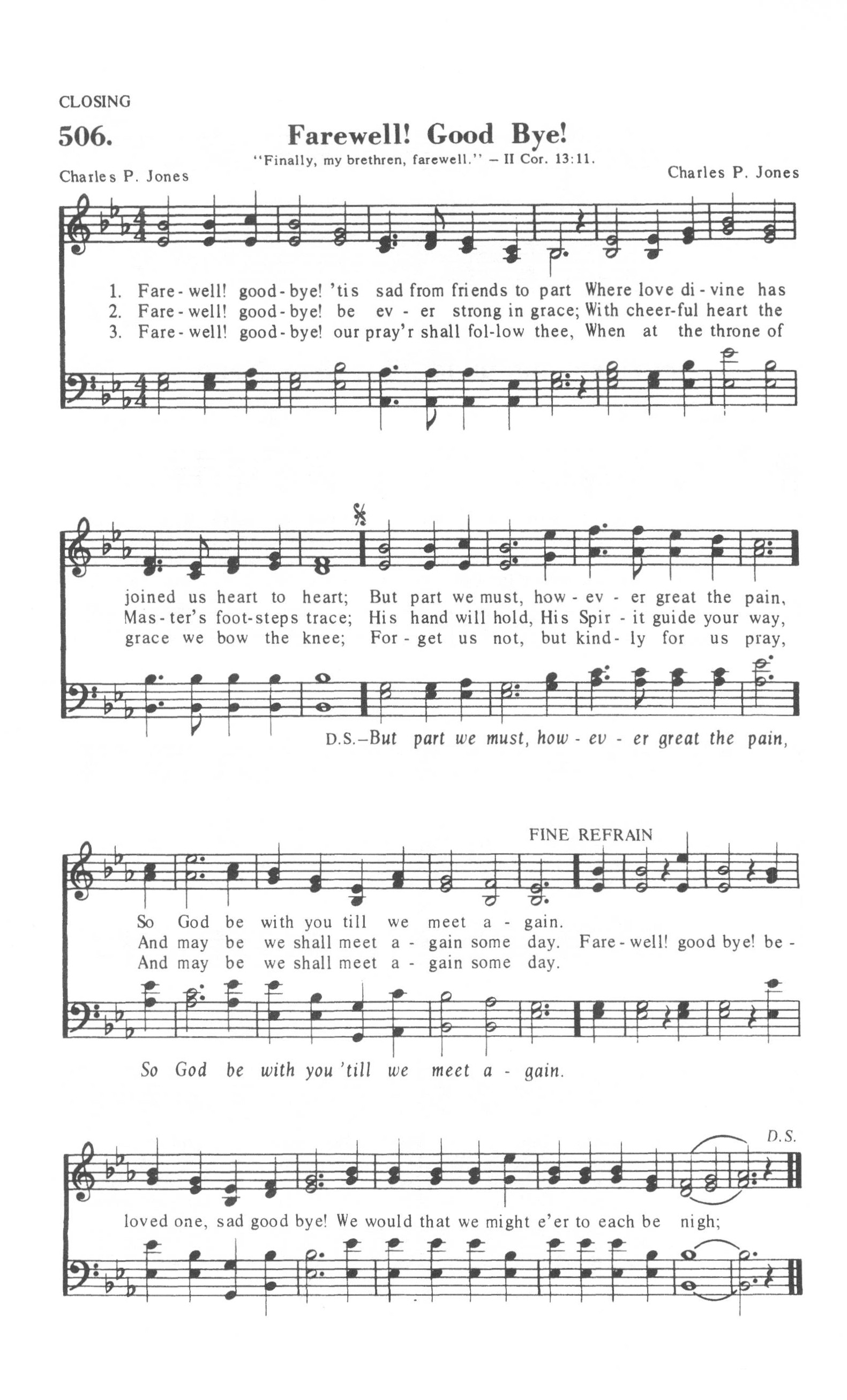 Hymn Sheet for Farewell! Good Bye!