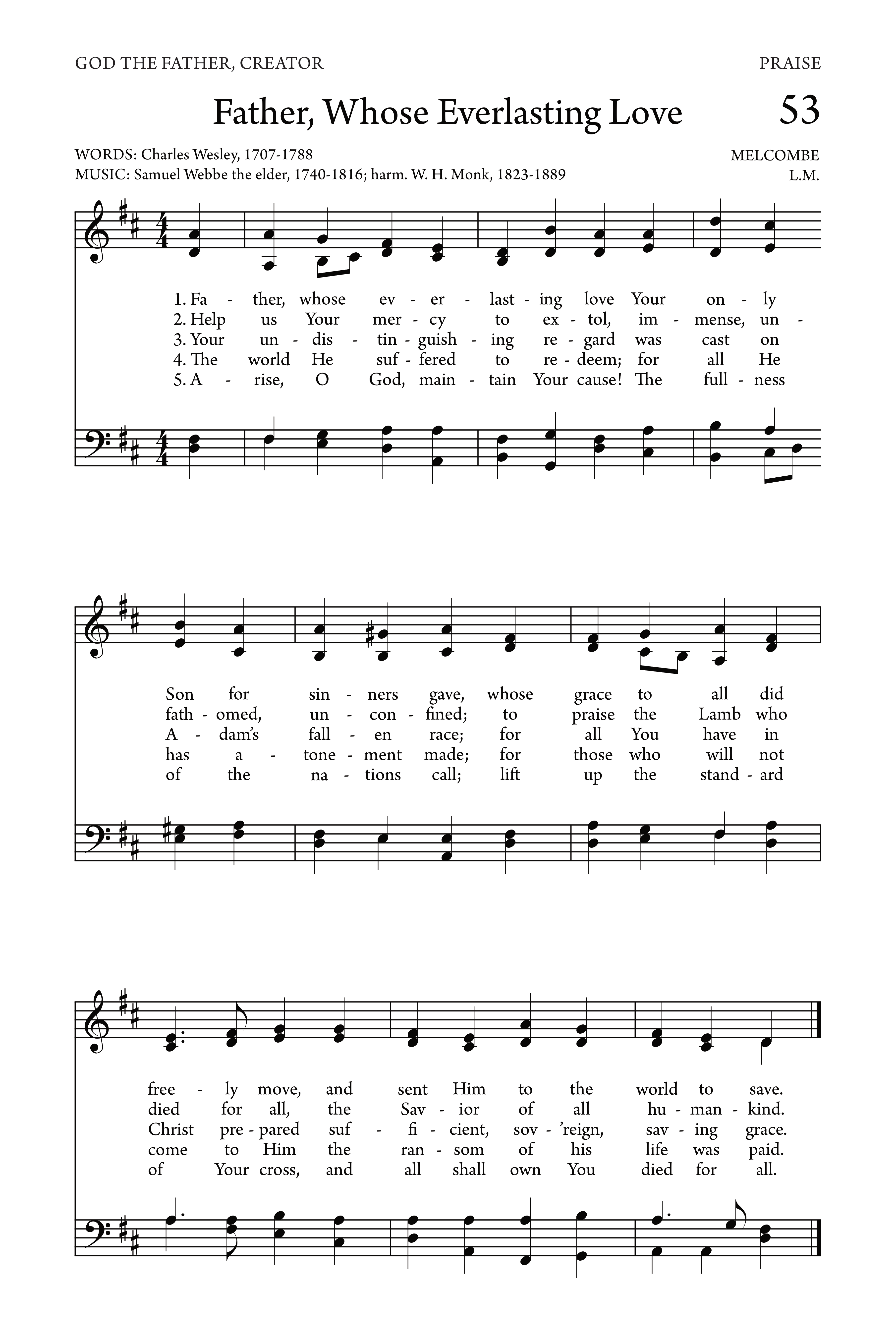 Hymn Sheet for Father, Whose Everlasting Love