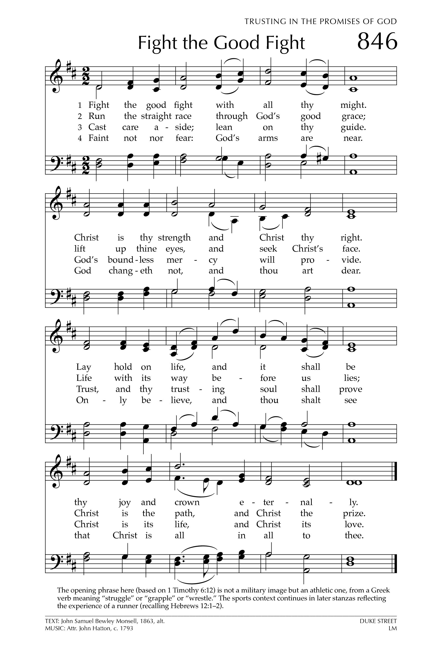 Hymn Sheet for Fight The Good Fight With All Thy Might!