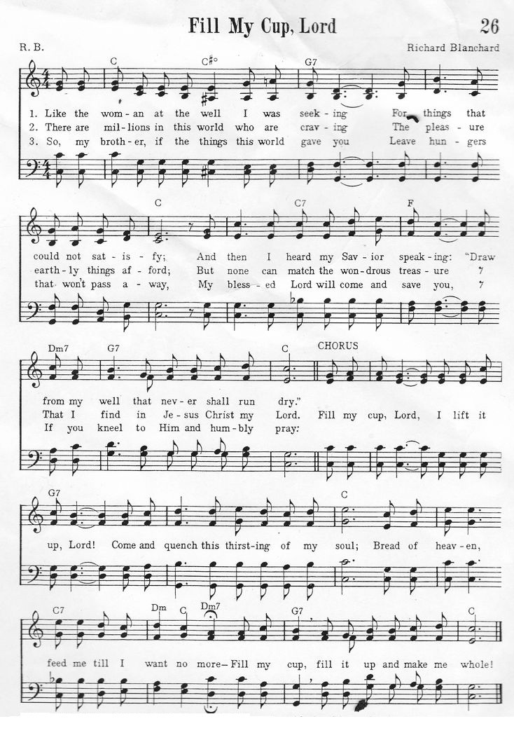 Hymn Sheet for Fill My Cup, Lord