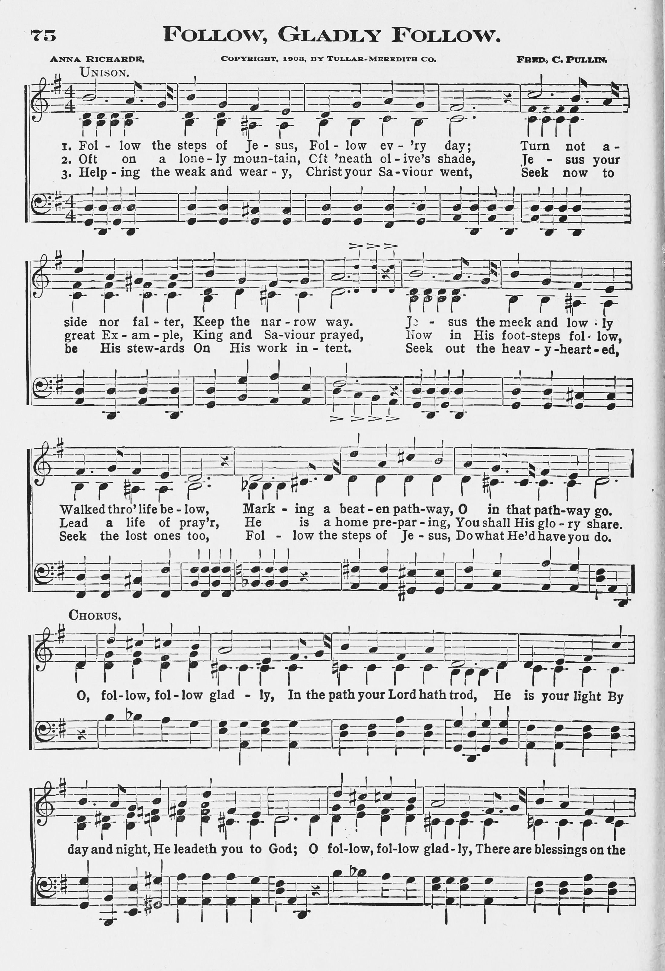 Hymn Sheet for Follow, Gladly Follow