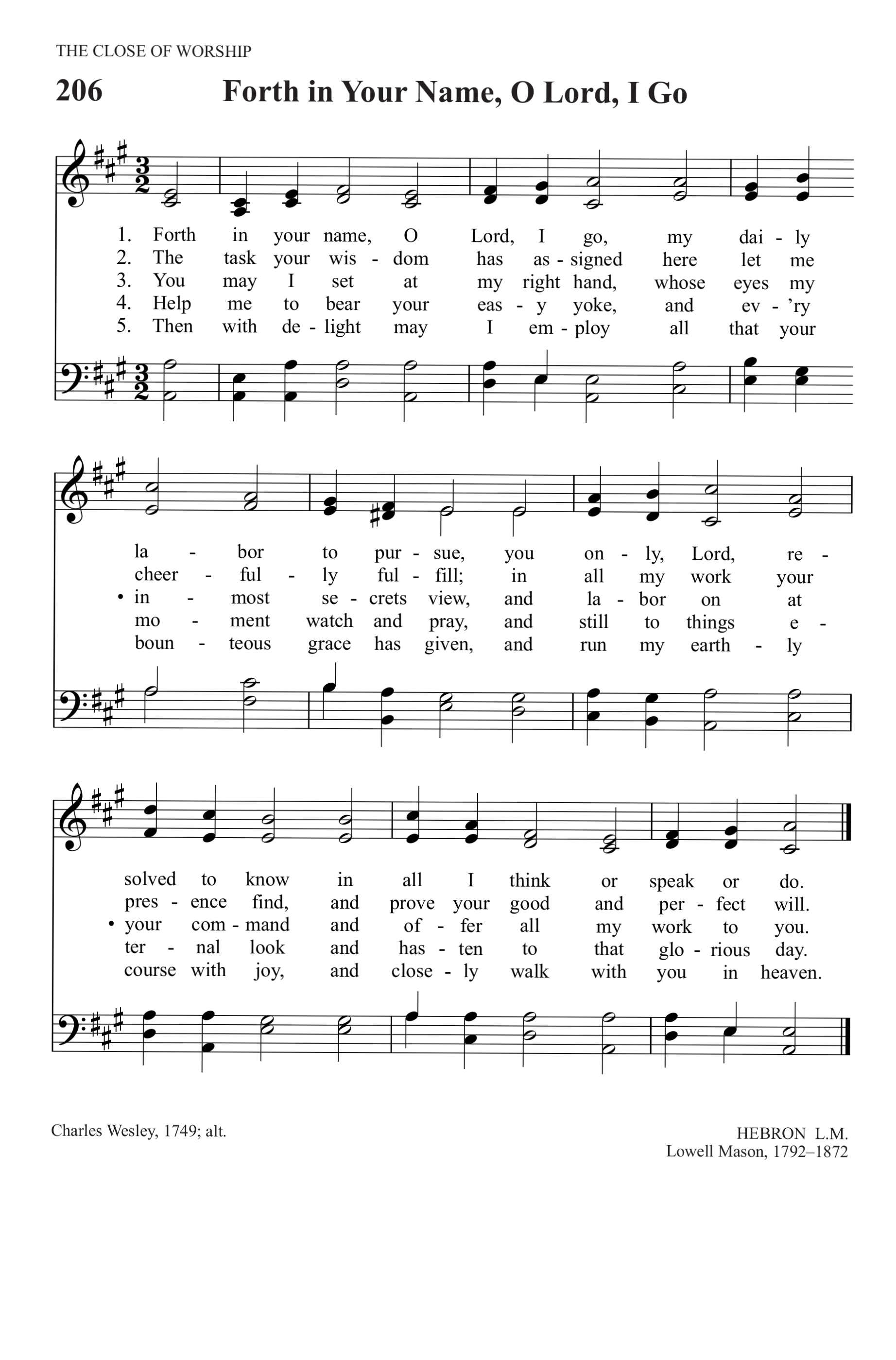 Hymn Sheet for Forth in Thy Name, O Lord, I Go