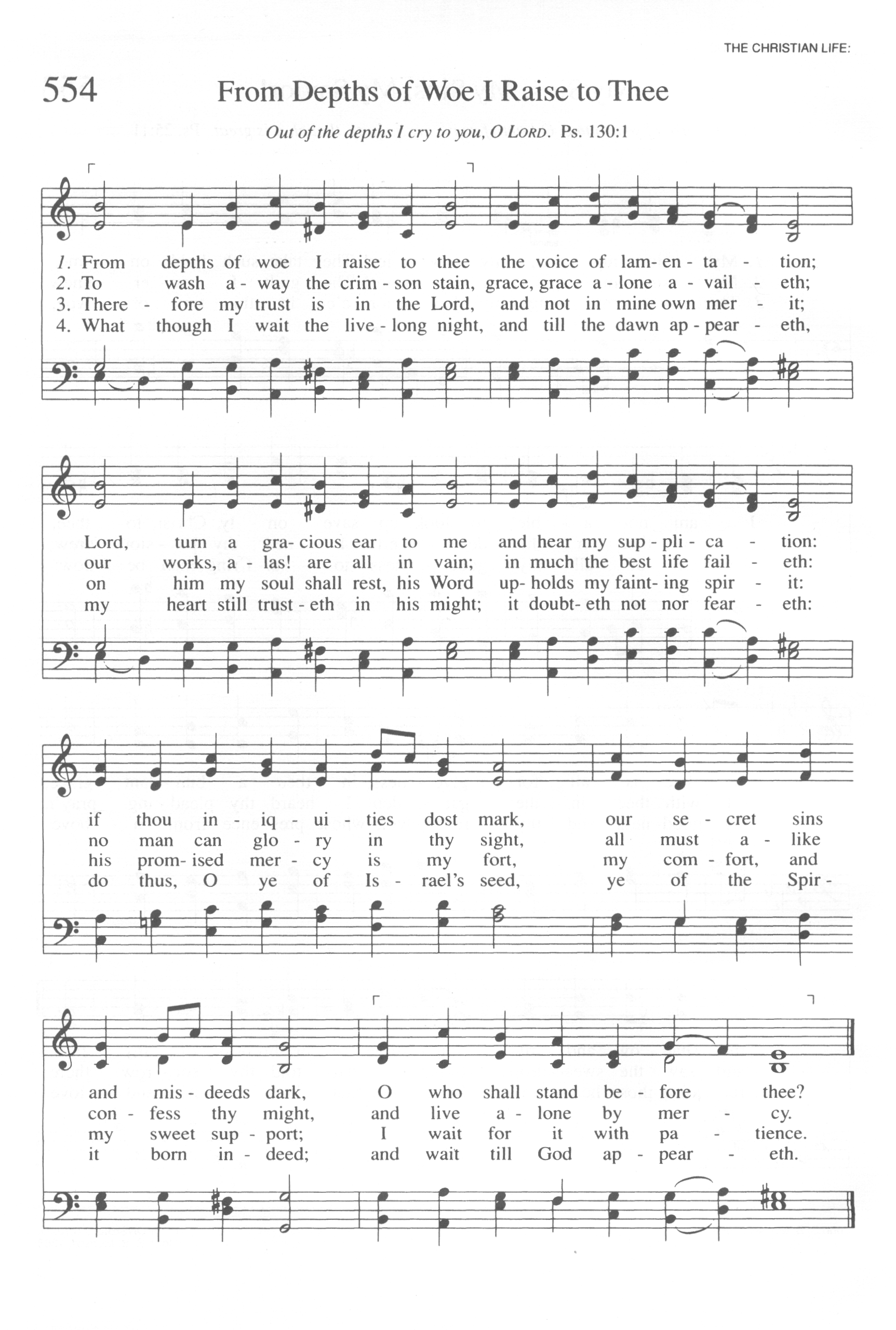 Hymn Sheet for From Depths of Woe I Raise to Thee