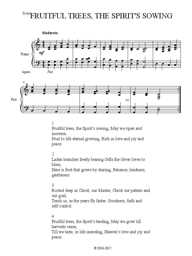 Hymn Sheet for Fruitful Trees, the Spirit's Sowing