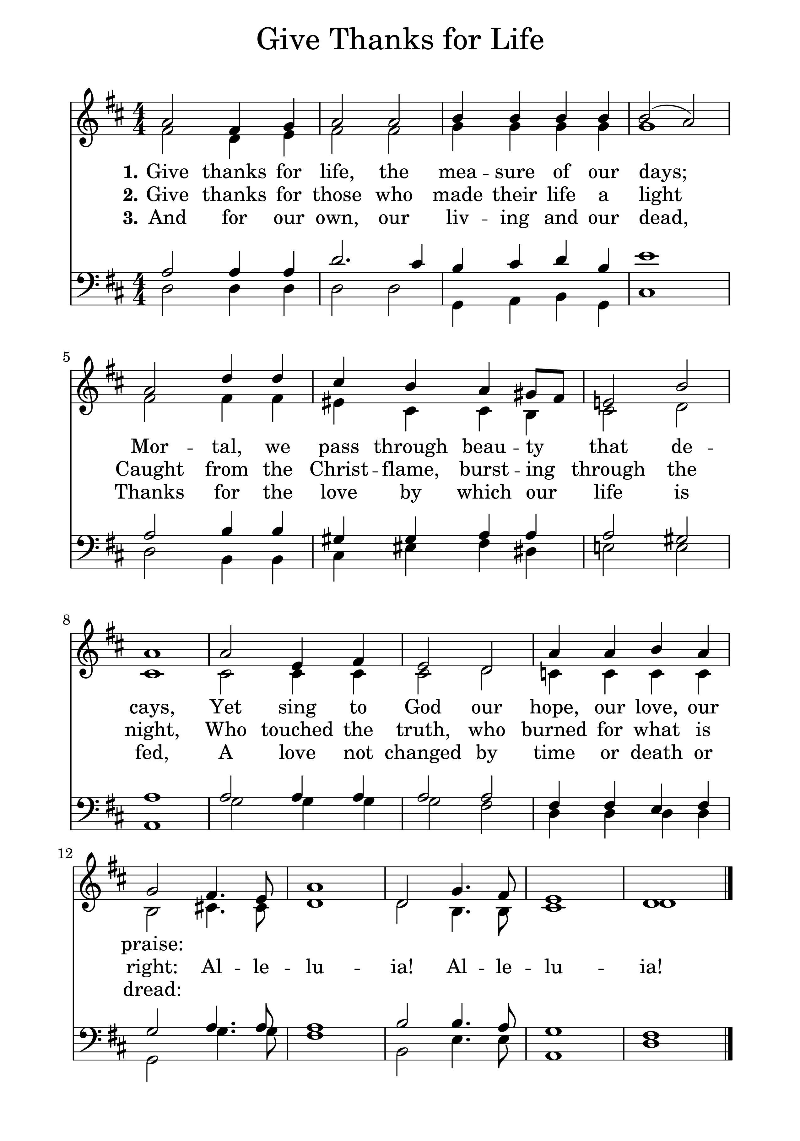 Hymn Sheet for Give Thanks for Life