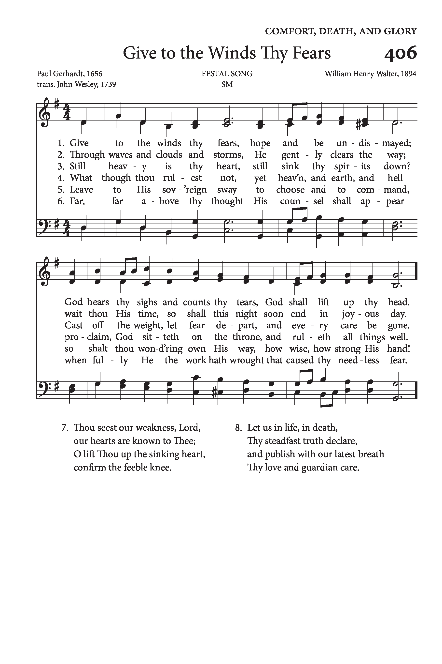Hymn Sheet for Give to the Winds Your Fears