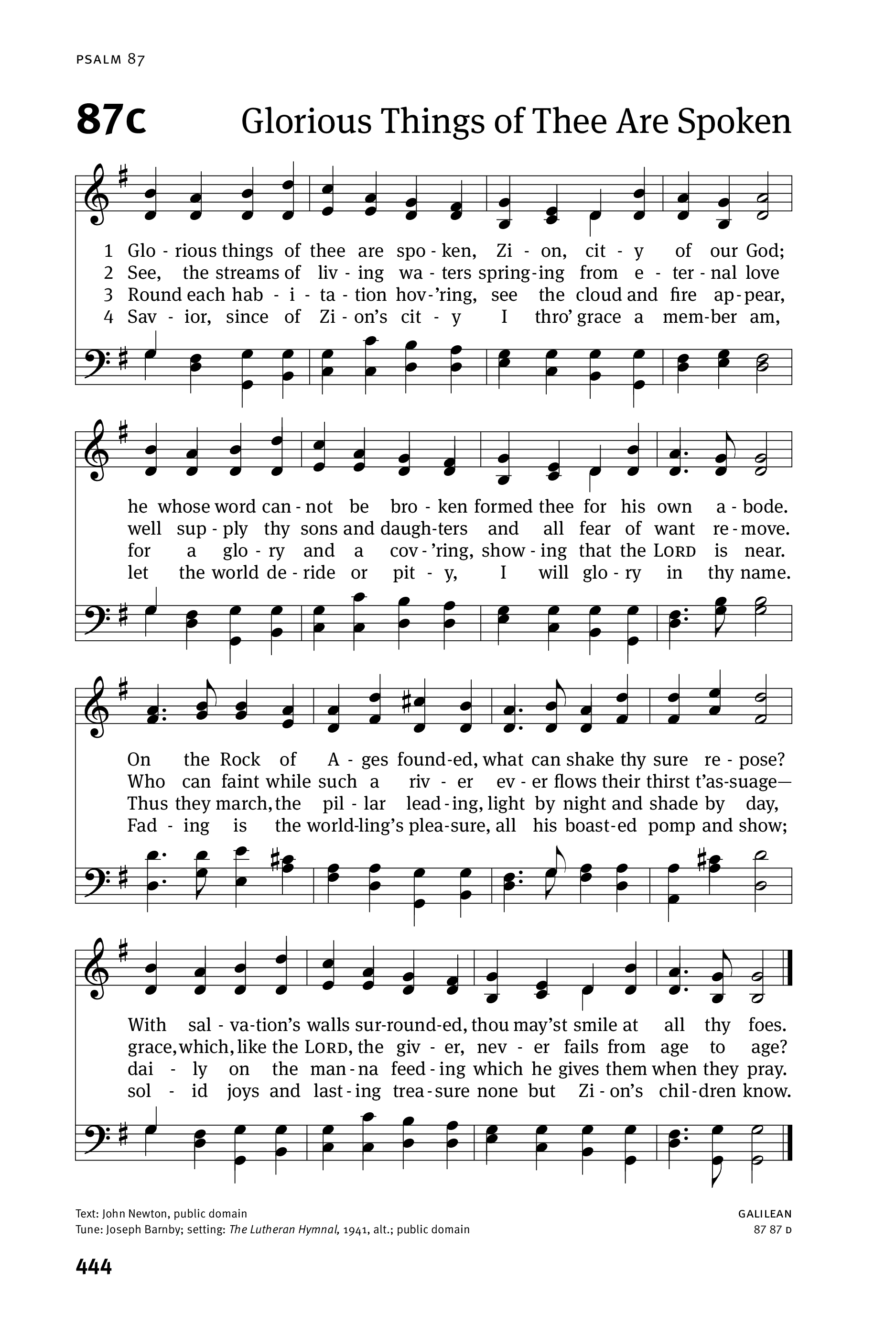 Hymn Sheet for Glorious Things Of Thee Are Spoken