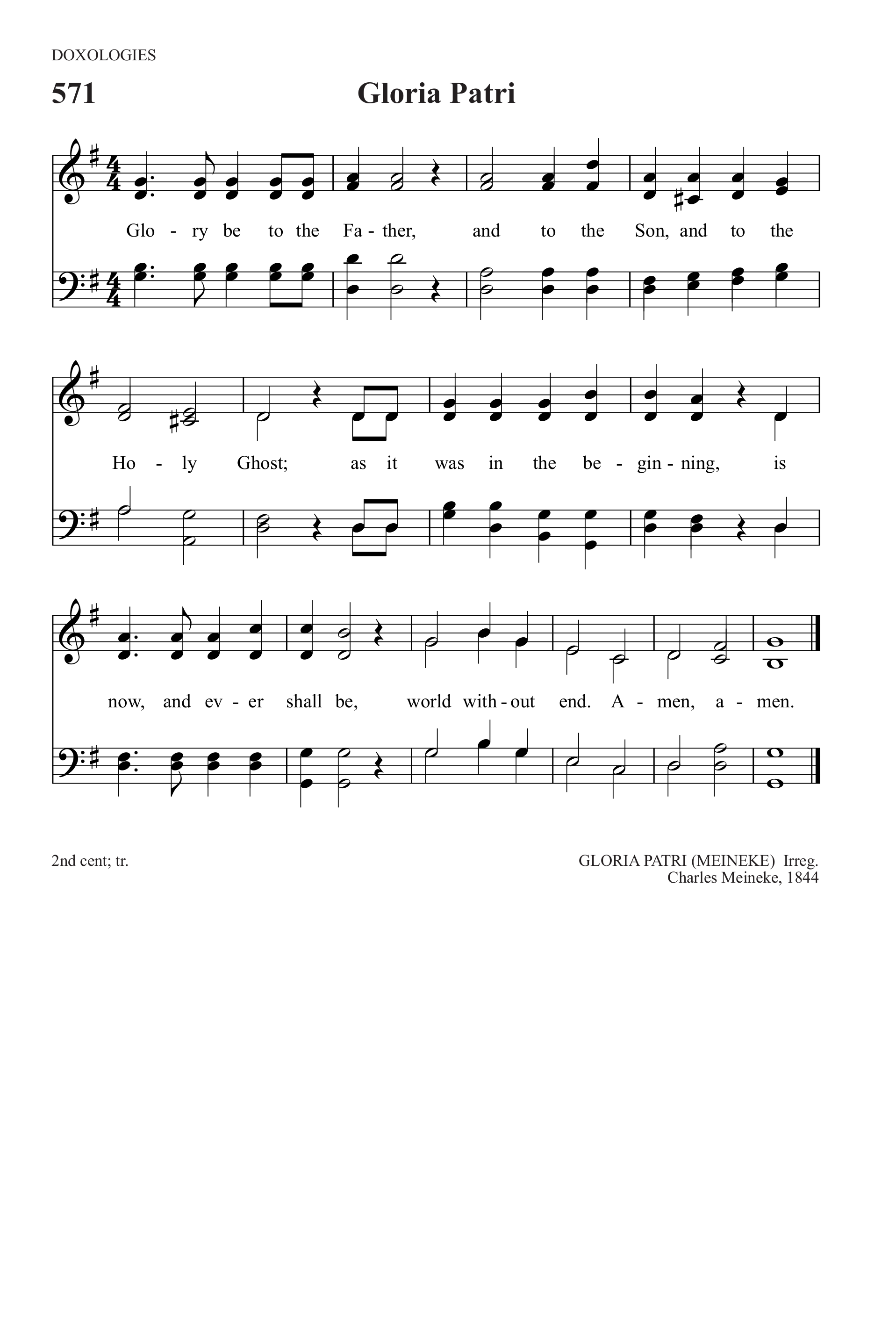 Hymn Sheet for Glory Be To The Father, And To The Son (Gloria Patri)