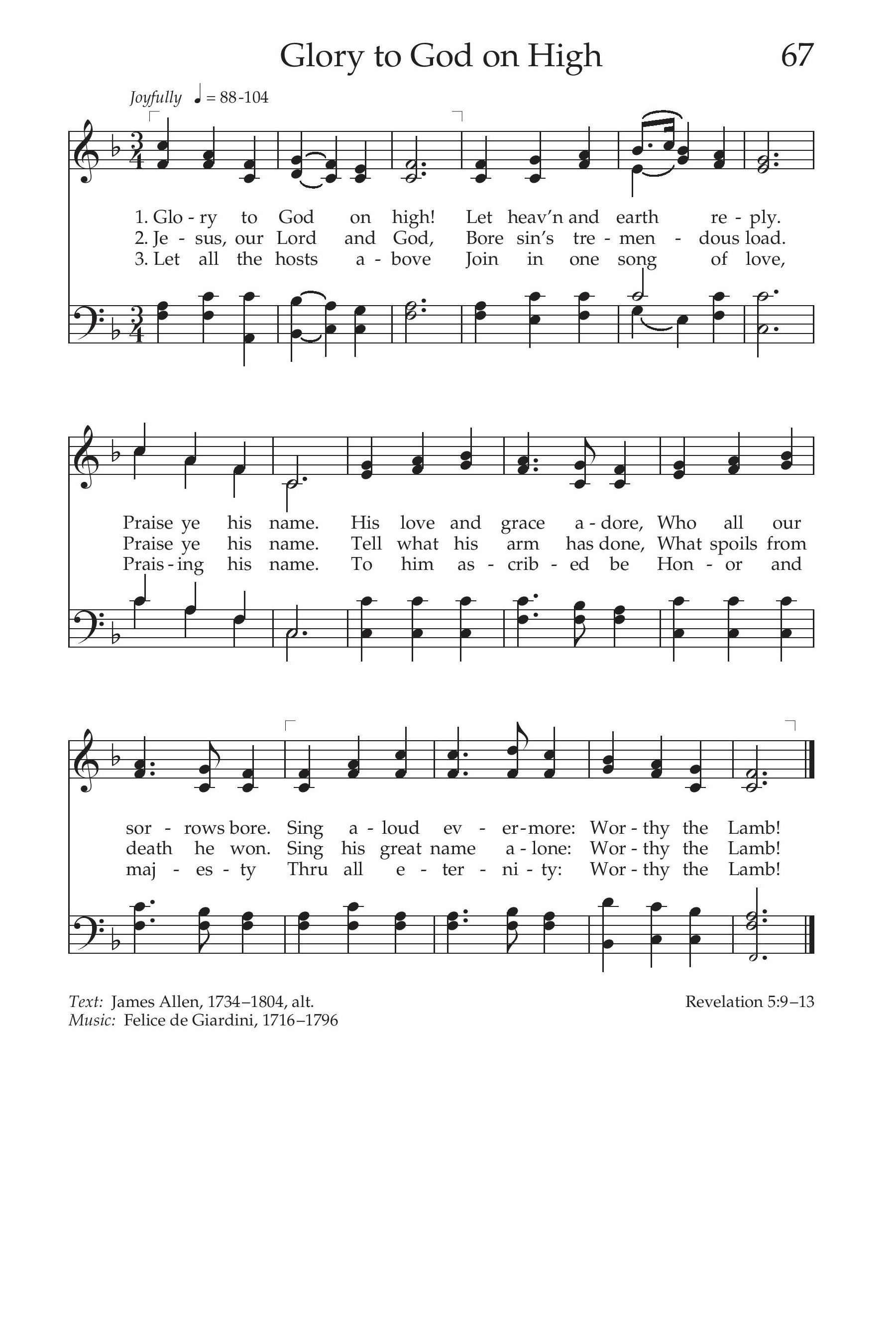 Hymn Sheet for Glory to God on High