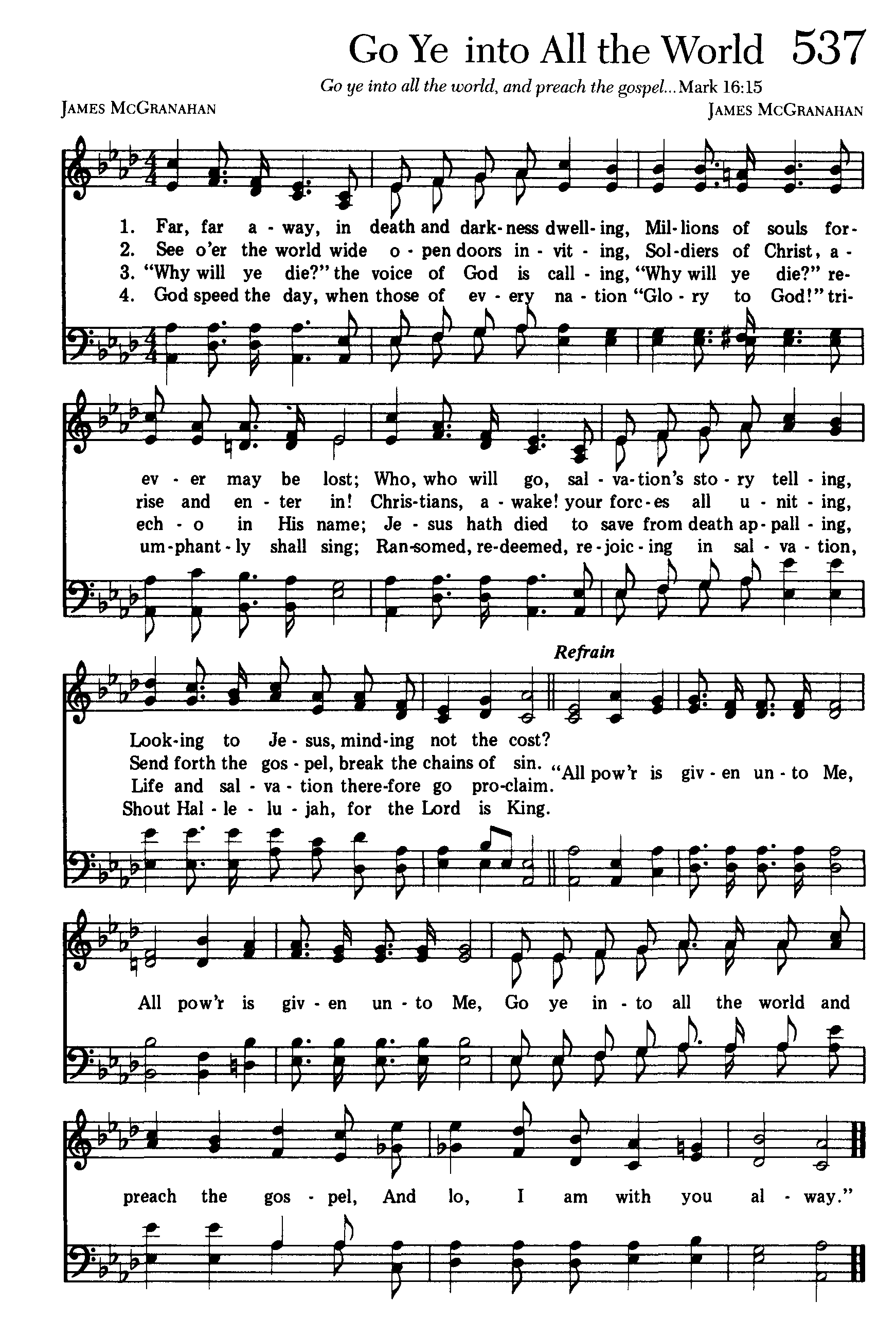 Hymn Sheet for Go Ye into All the World (Far, far away,)