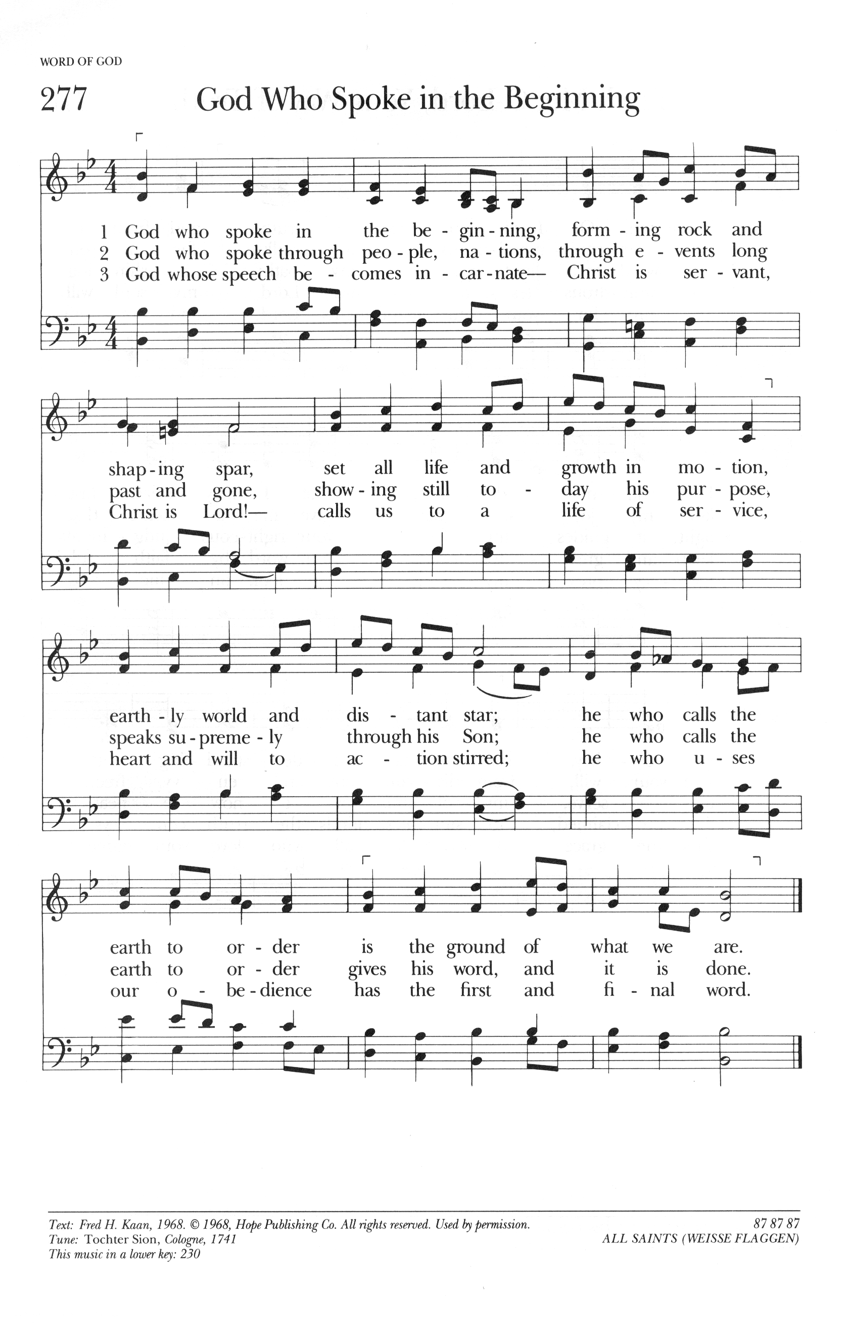 Hymn Sheet for God Who Spoke in the Beginning