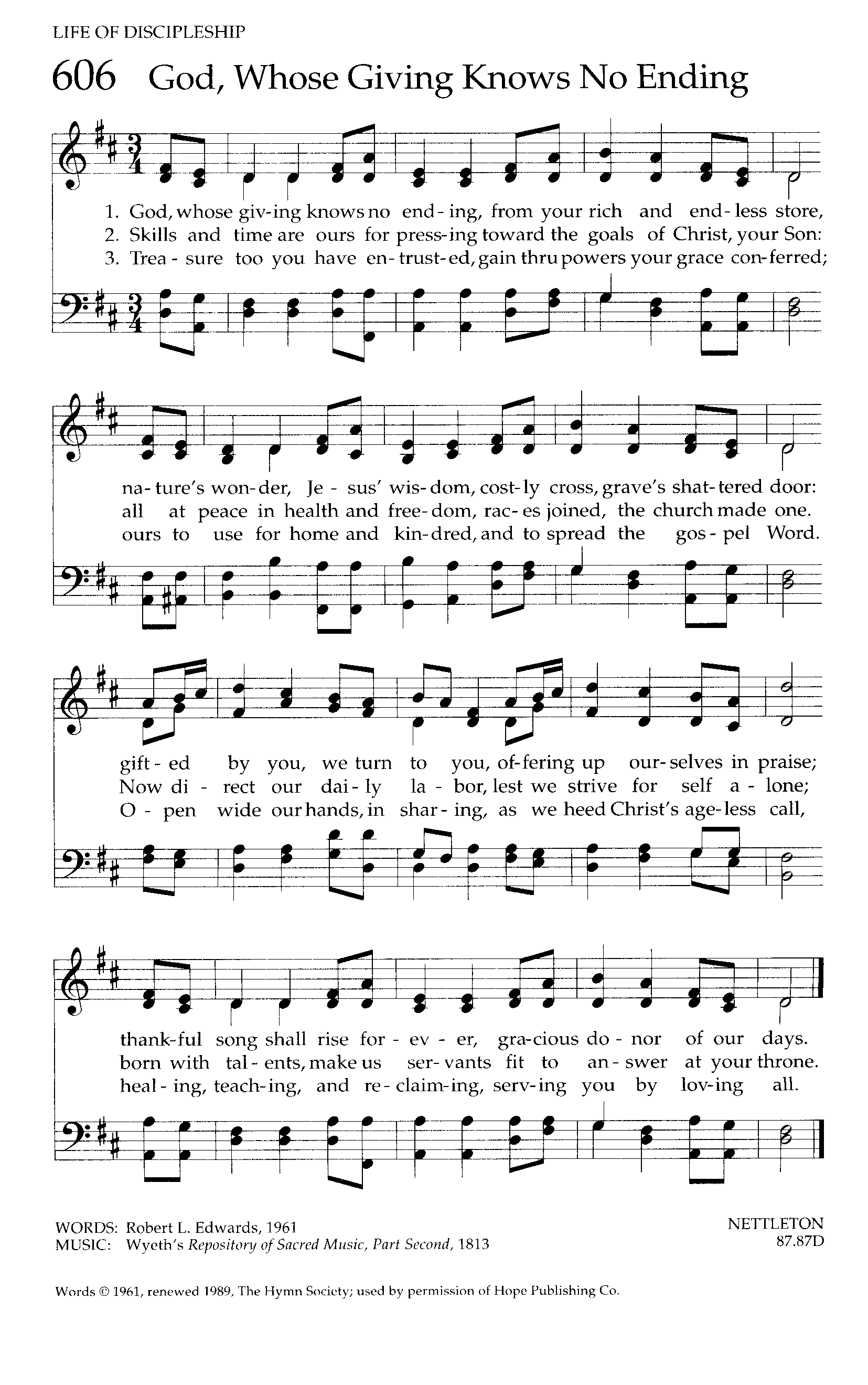 Hymn Sheet for God, Whose Giving Knows No Ending