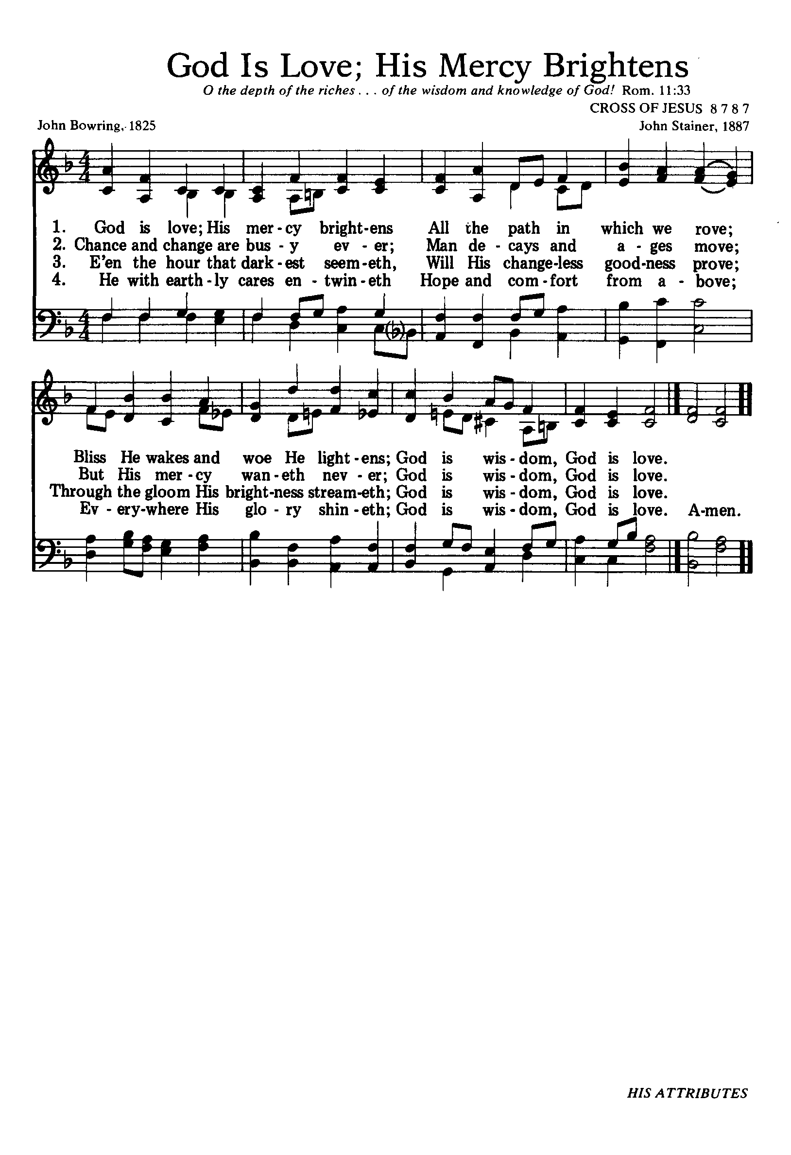 Hymn Sheet for God Is Love; His Mercy Brightens