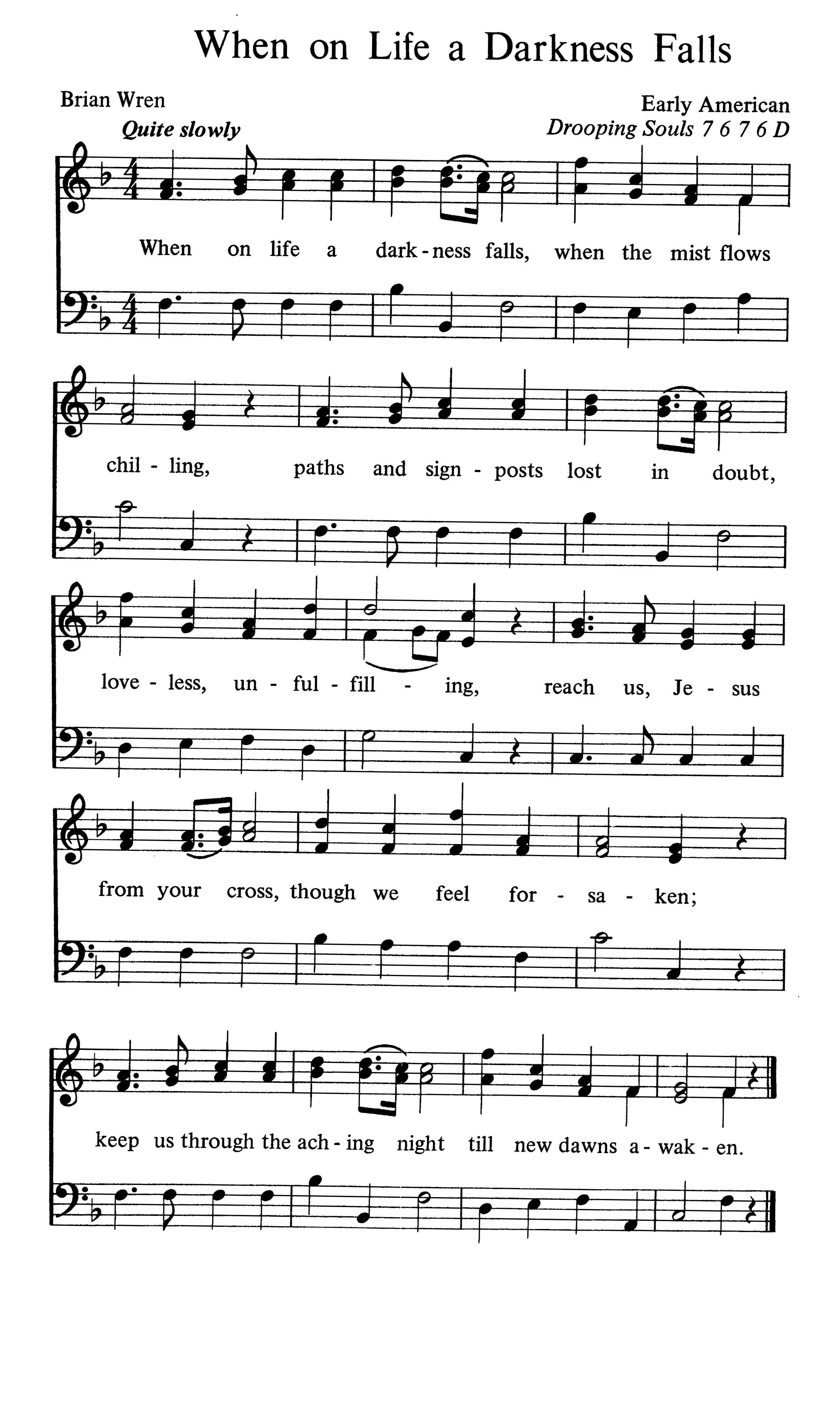 Hymn Sheet for When on Life a Darkness Falls