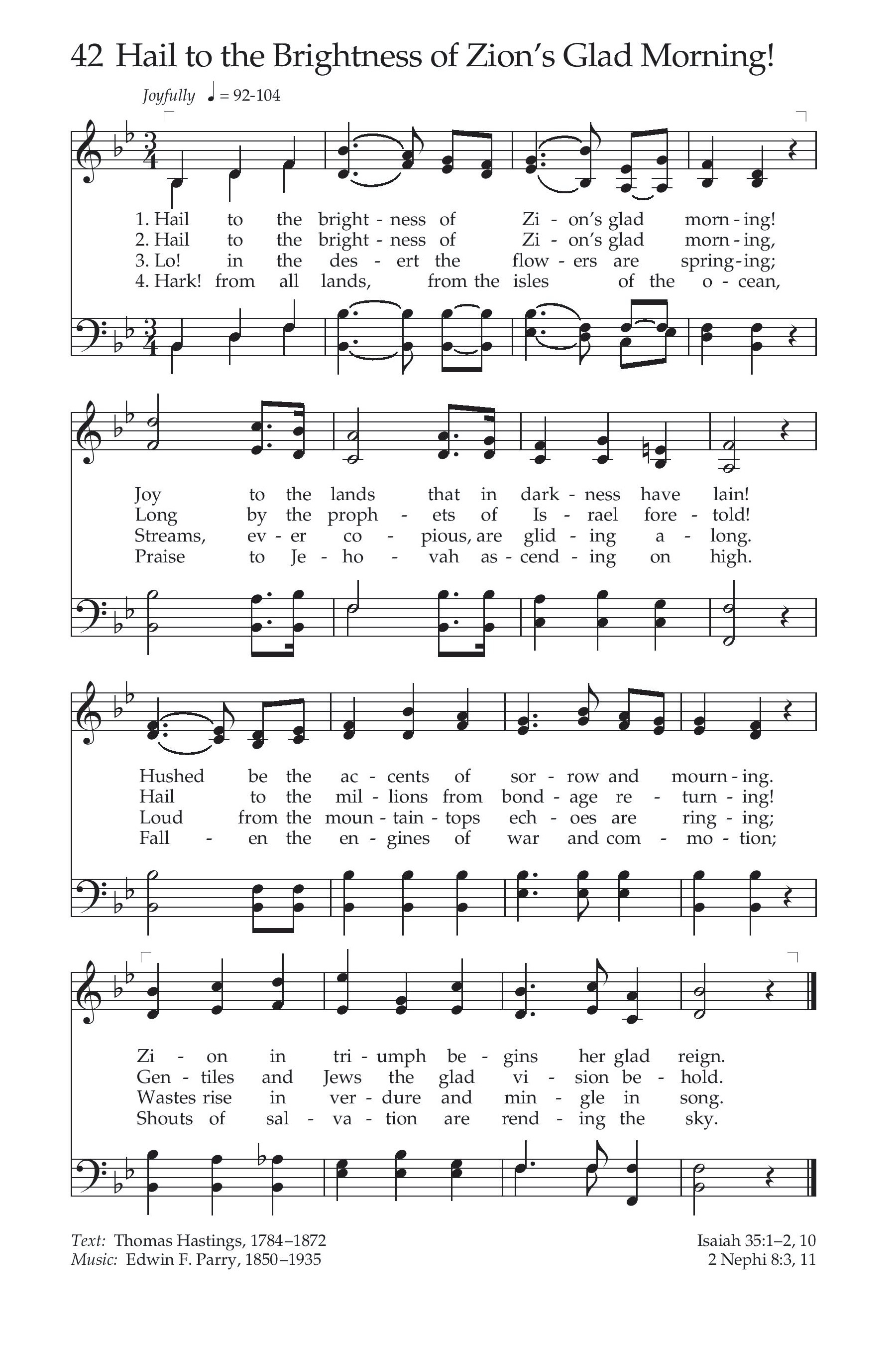 Hymn Sheet for Hail To The Brightness Of Zion's Glad Morning