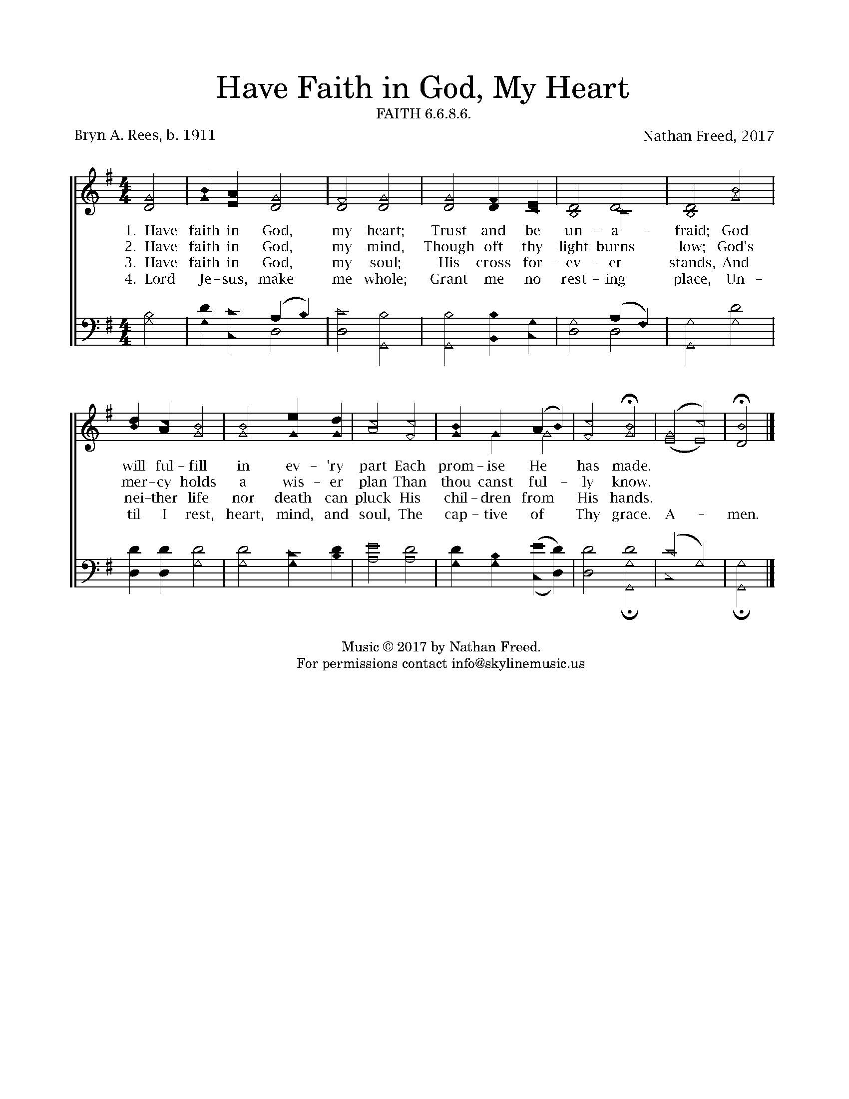 Hymn Sheet for Have Faith In God, My Heart