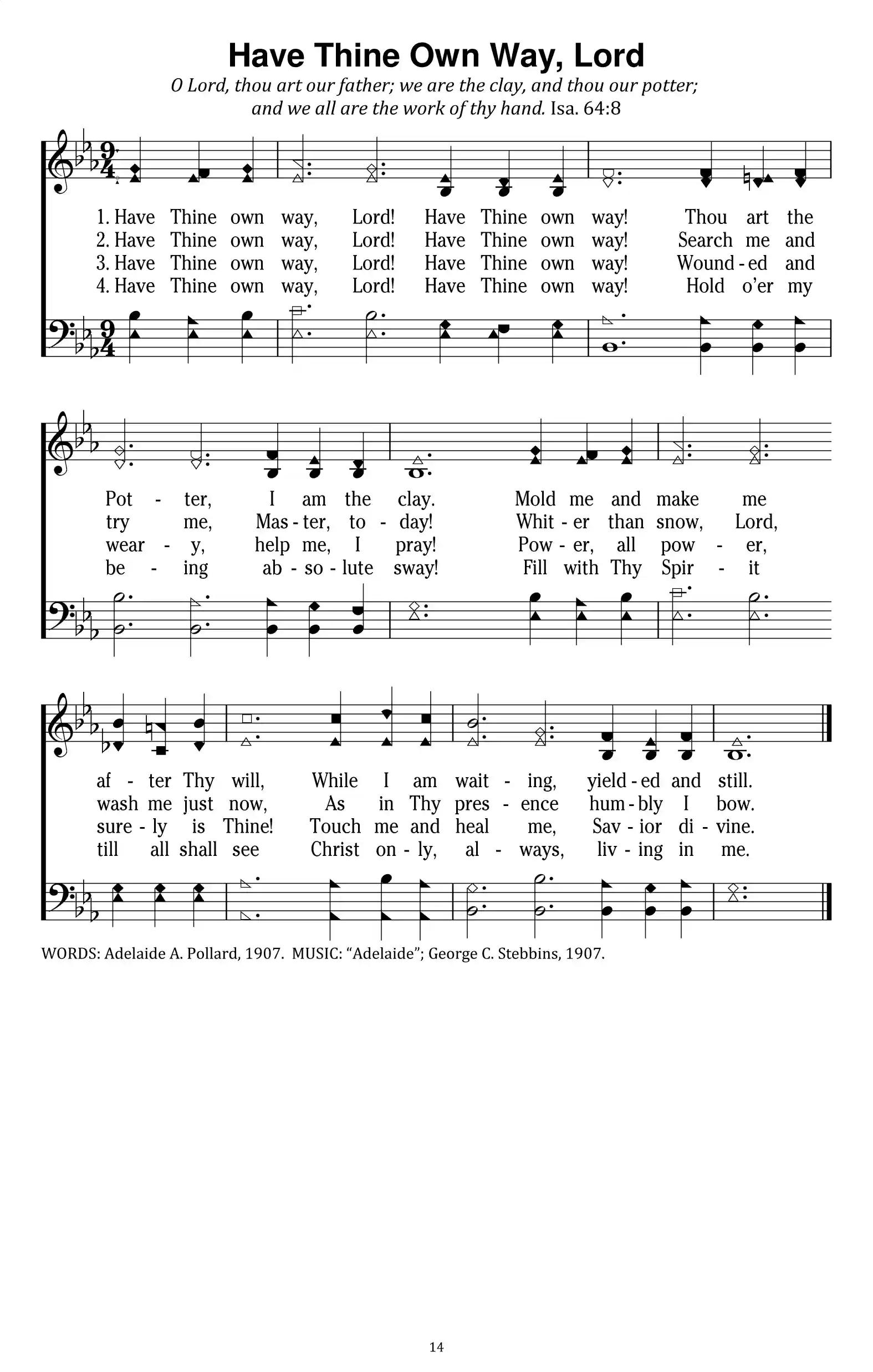 Hymn Sheet for Have Thine Own Way, Lord!