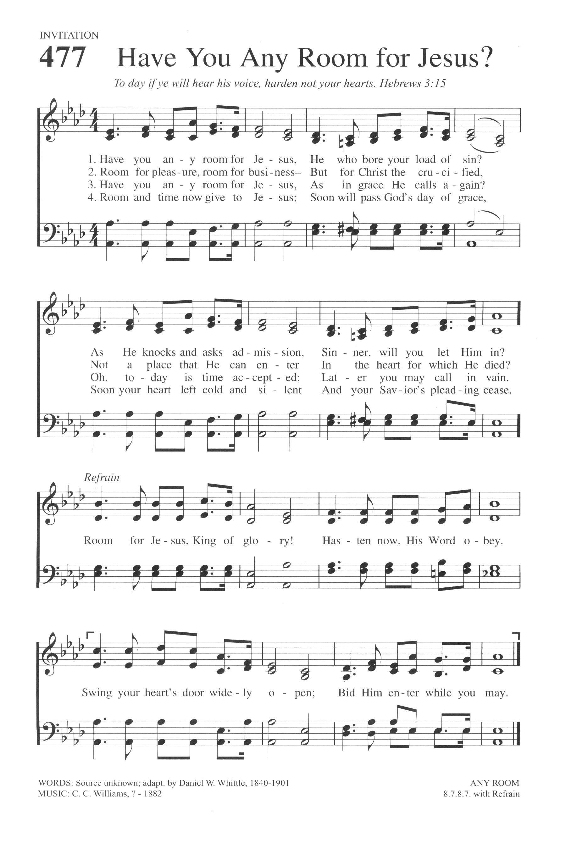 Hymn Sheet for Have You Any Room For Jesus