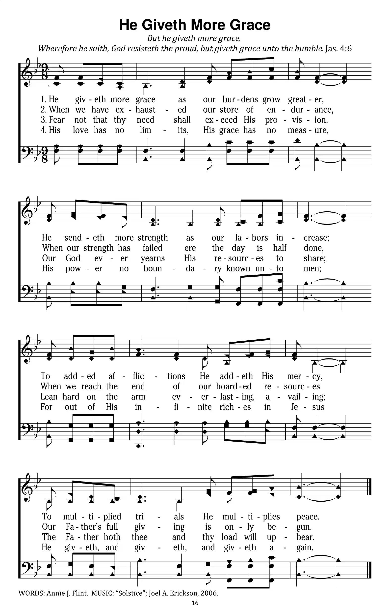 Hymn Sheet for He Giveth More Grace