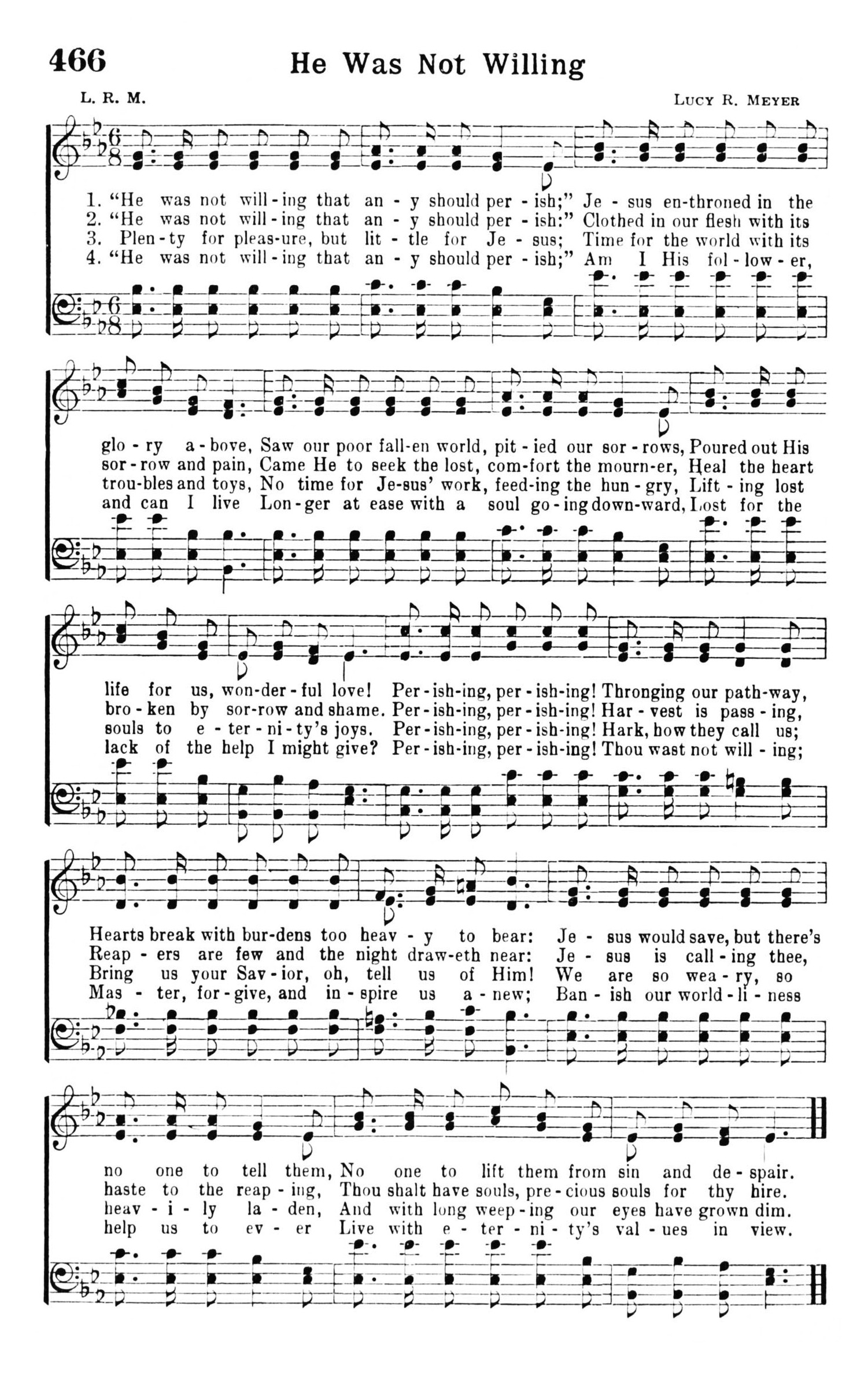 Hymn Sheet for He Was Not Willing