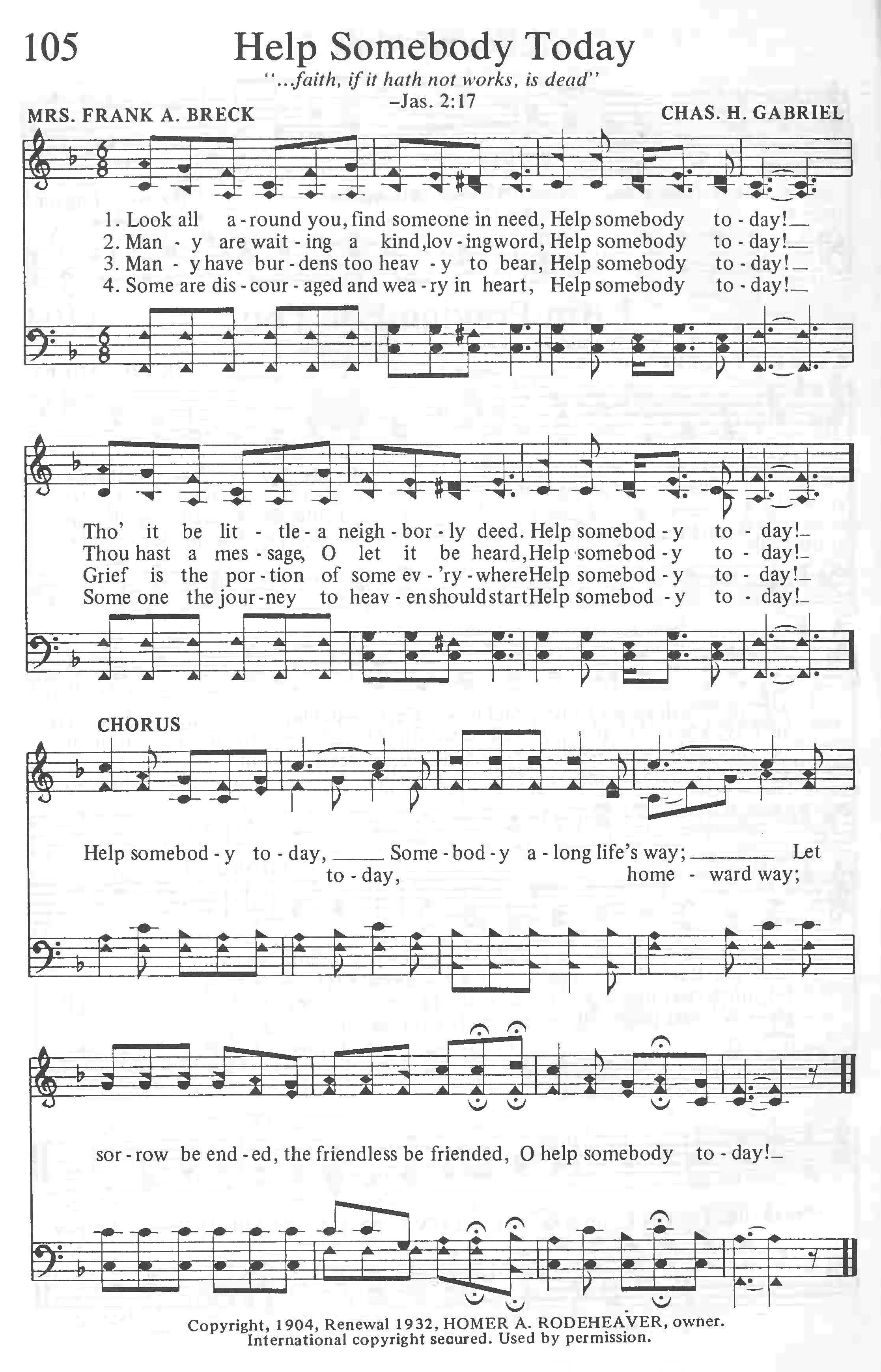 Hymn Sheet for Help Somebody Today