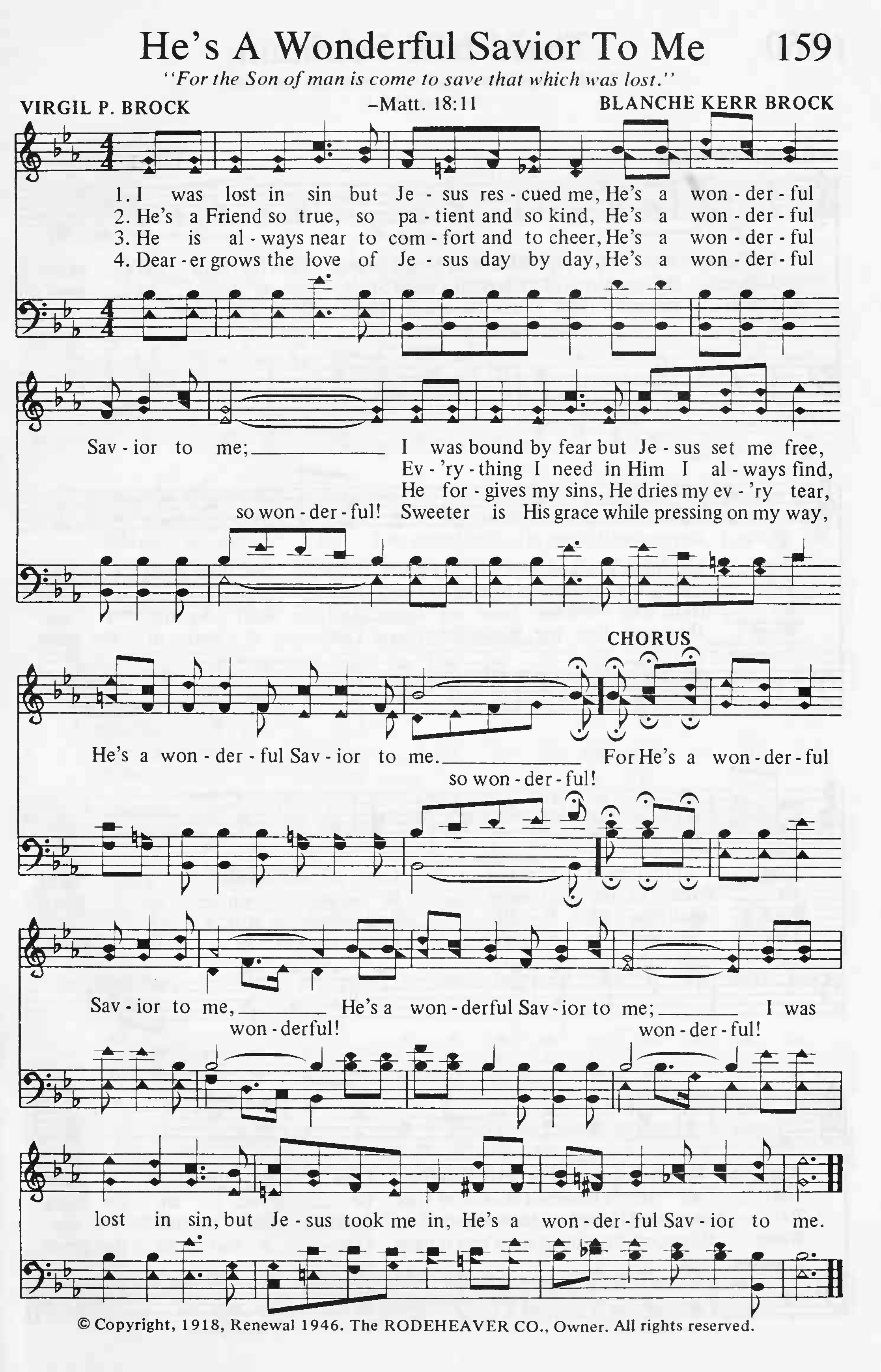 Hymn Sheet for He's a Wonderful Savior to Me