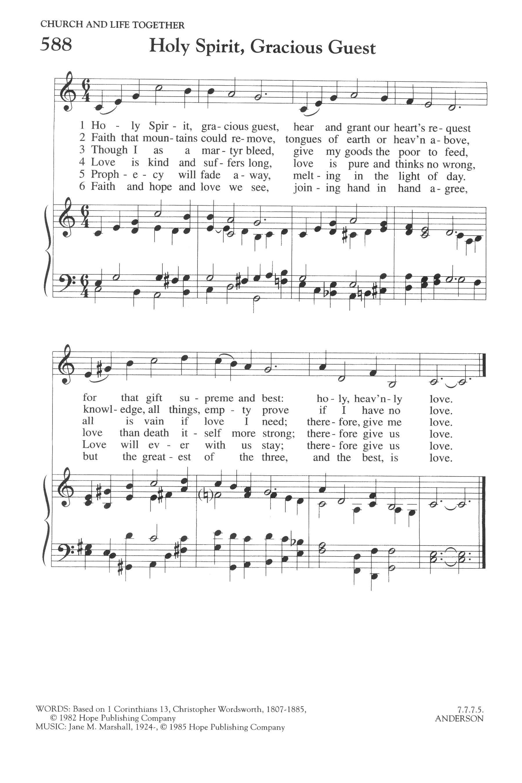 Hymn Sheet for Holy Spirit, Gracious Guest