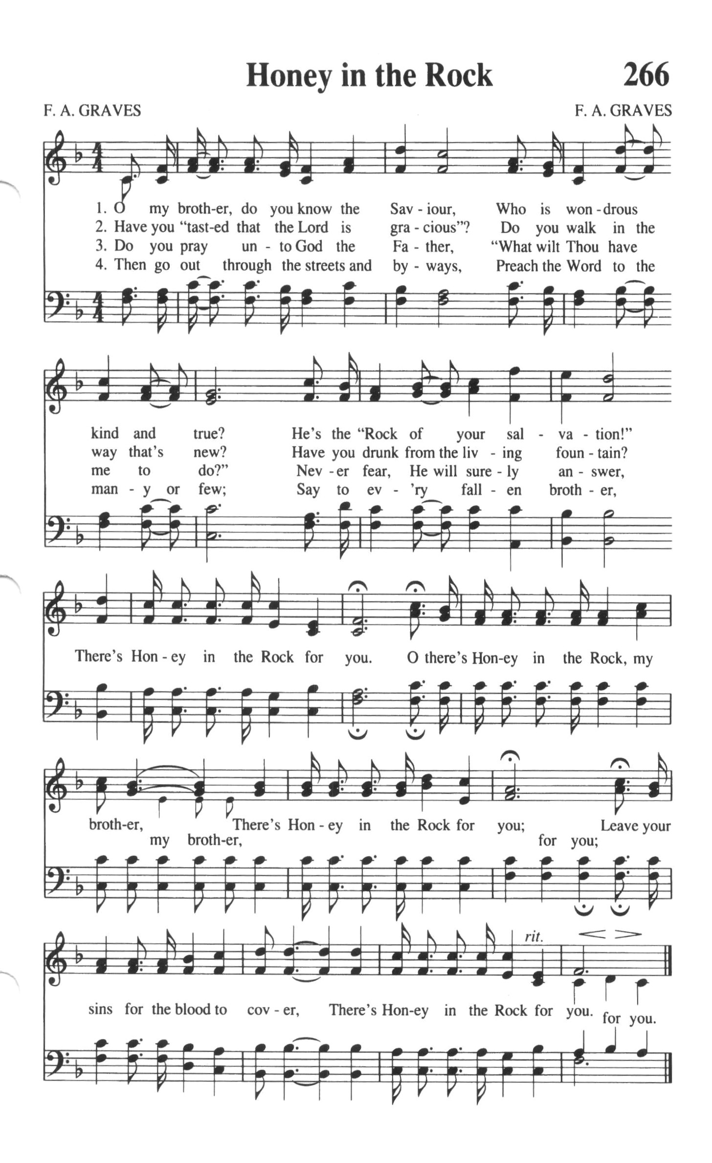 Hymn Sheet for Honey in the Rock