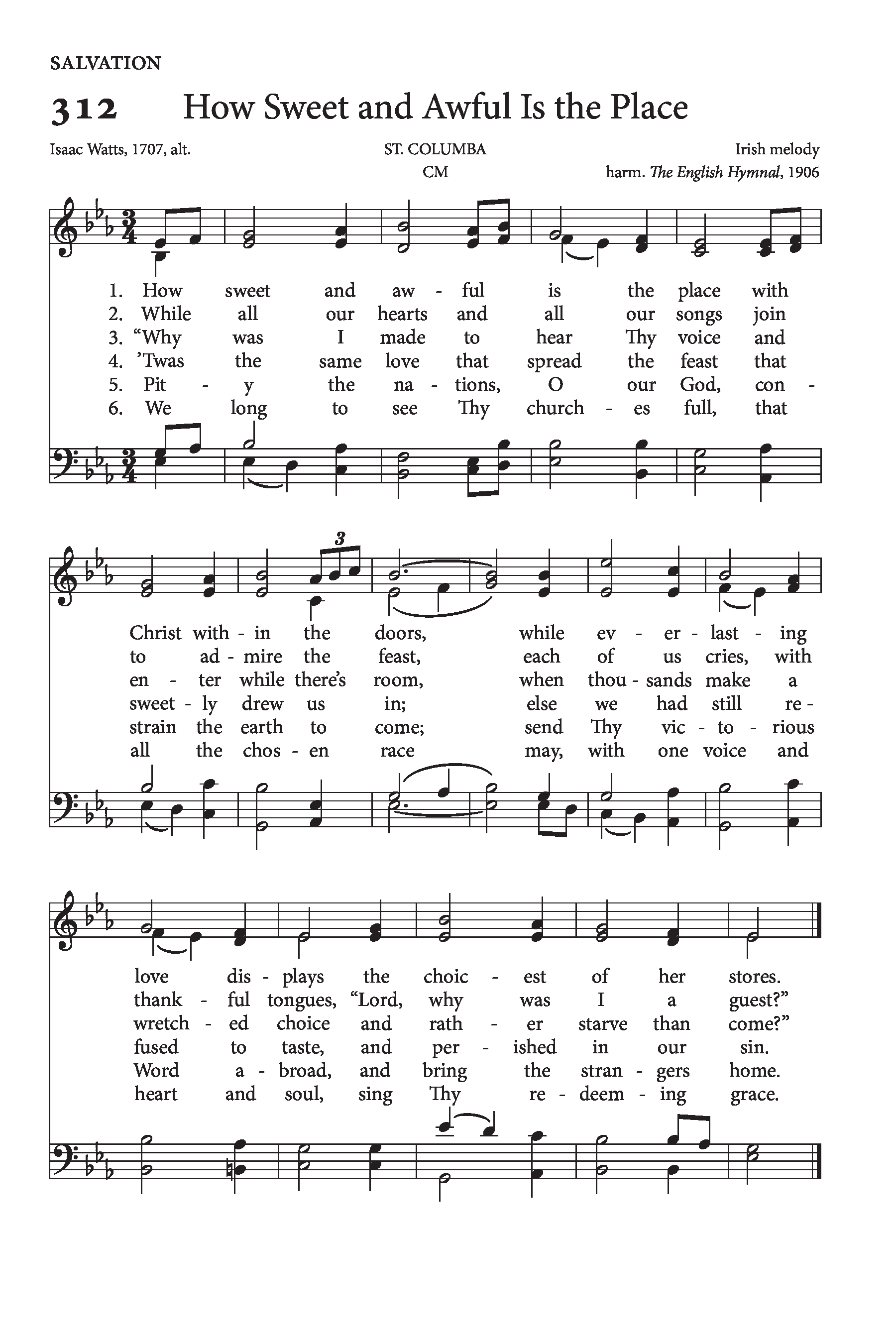 Hymn Sheet for How Sweet and Aweful Is the Place