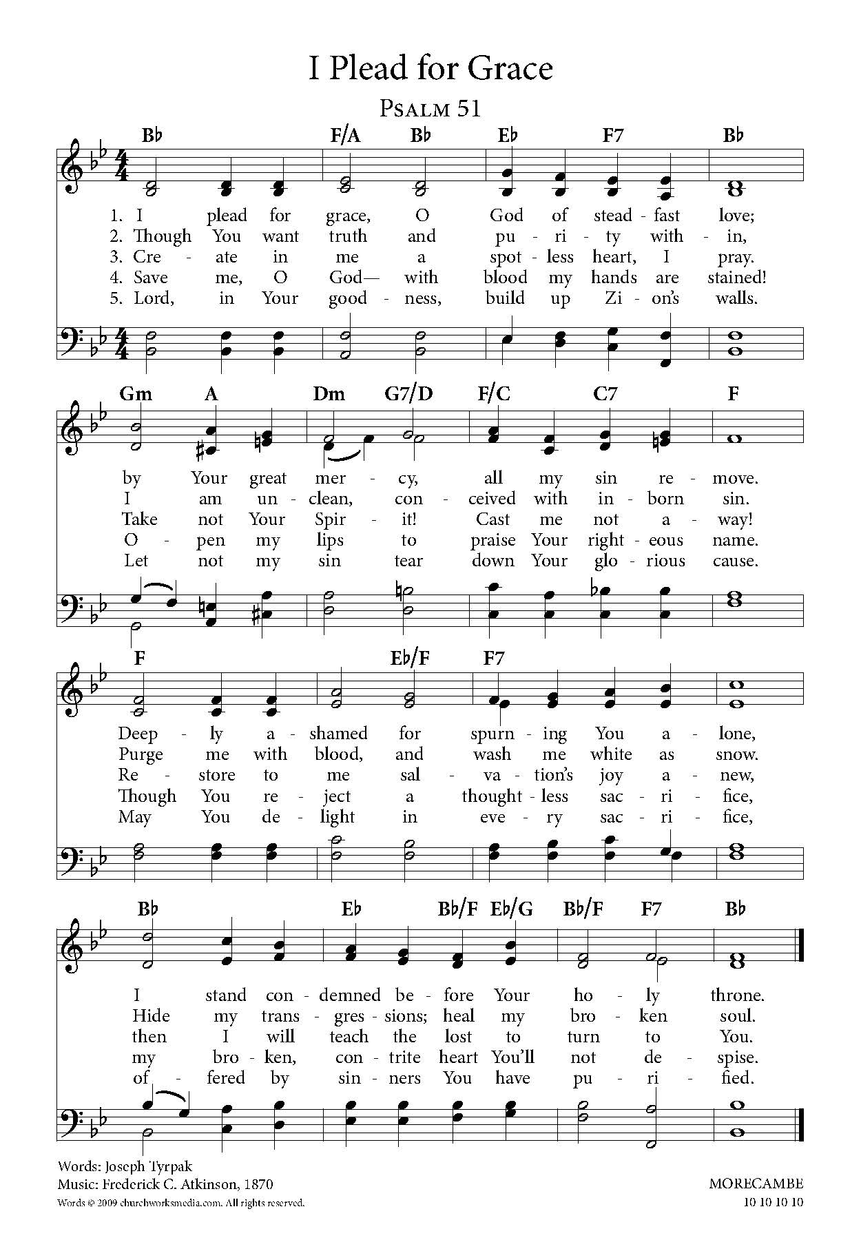 Hymn Sheet for I Plead for Grace
